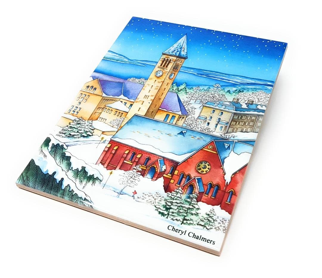 Ceramic Decorative Tile of Cornell University - McGraw Tower Ithaca Gift Snow Scene Trivet Wall Art Finger Lakes