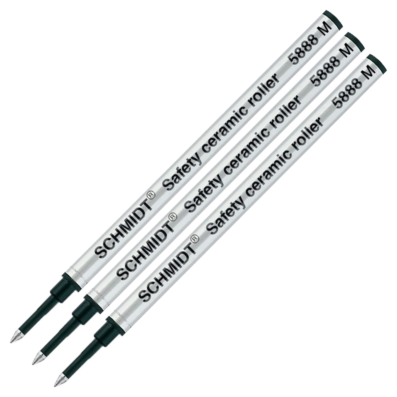 3 Pack - Schmidt 5888 Safety Ceramic Rollerball Metal Refill - Black Ink (Medium Tip 0.7mm)