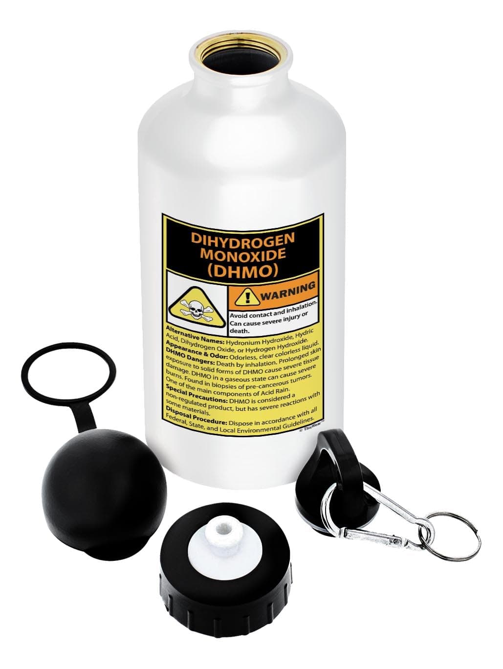 Funny Science Gifts Warning Dihydrogen Monoxide H20 Pun Science Nerds Gift Aluminum Water Bottle with Cap & Sport Top White