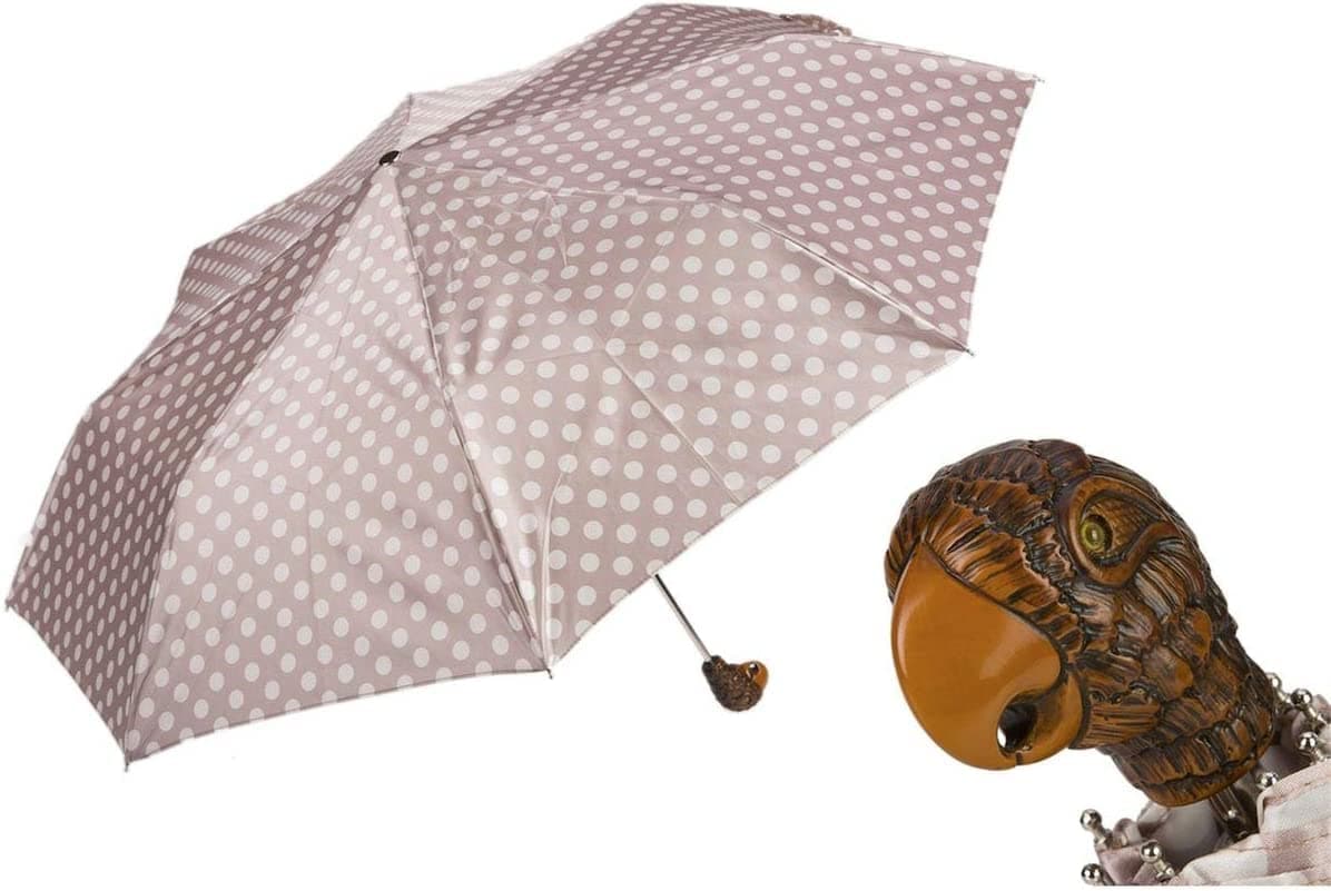 GenericPolka Dot Folding Umbrella with Parrot Handle by Pasotti, Stylish Accessory, HandMade, Pink with white