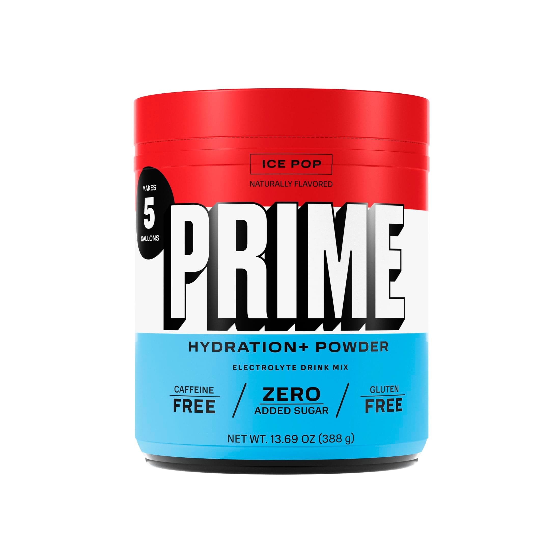 PRIME HYDRATION+ POWDER ICE POP | Hydration Powder Single Serve Stick | Caffeine Free | Electrolyte Powder On The Go | 250mg BCAA, B Vitamins, Antioxidants | Low Sugar | Vegan | 5 Gallon Tub