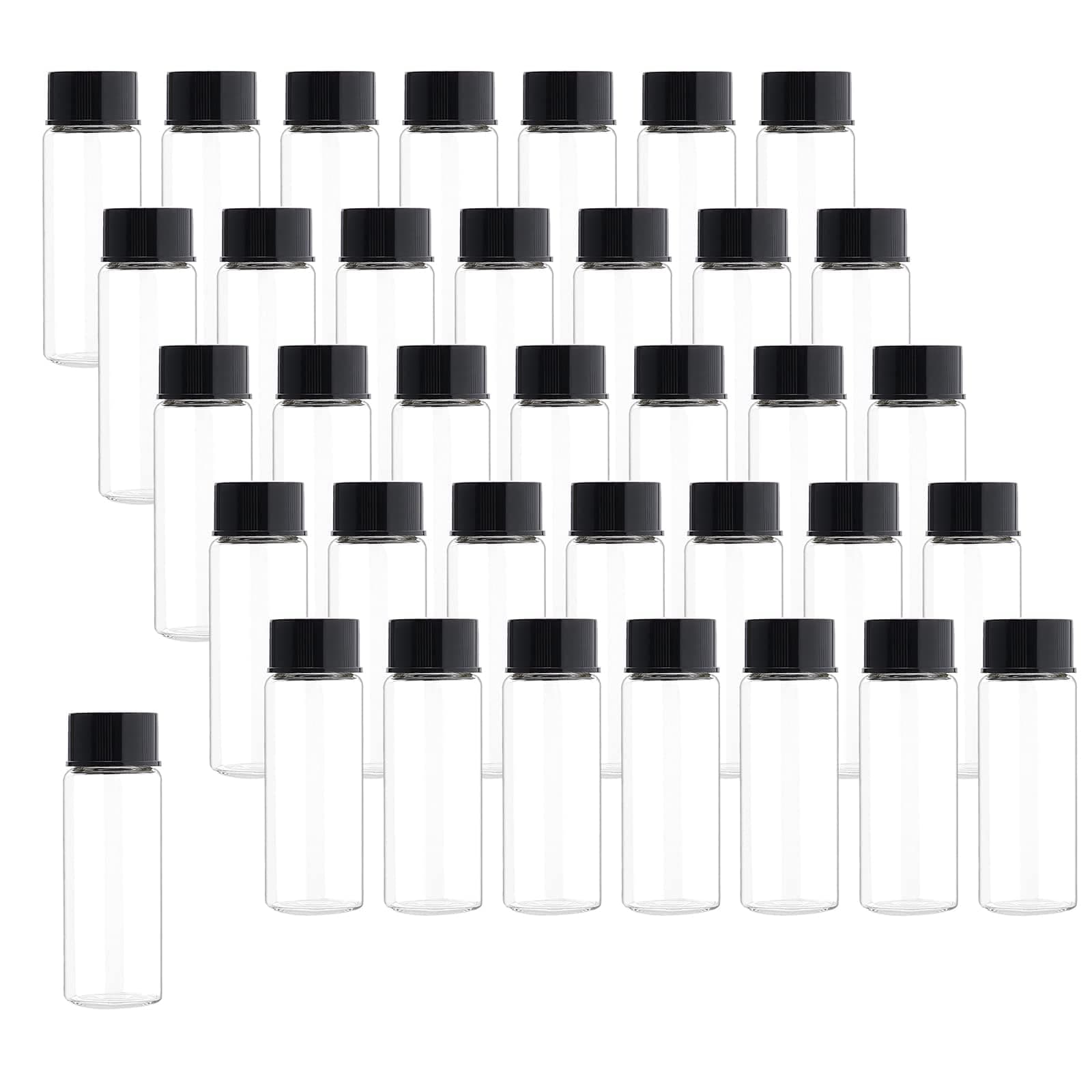 36 Pack 15ml Clear Glass Sample Vials, Empty Glass Bottles with Screw Cap Lab Liquid Sampling Bottles for Chemistry Lab Chemicals (Black cap)