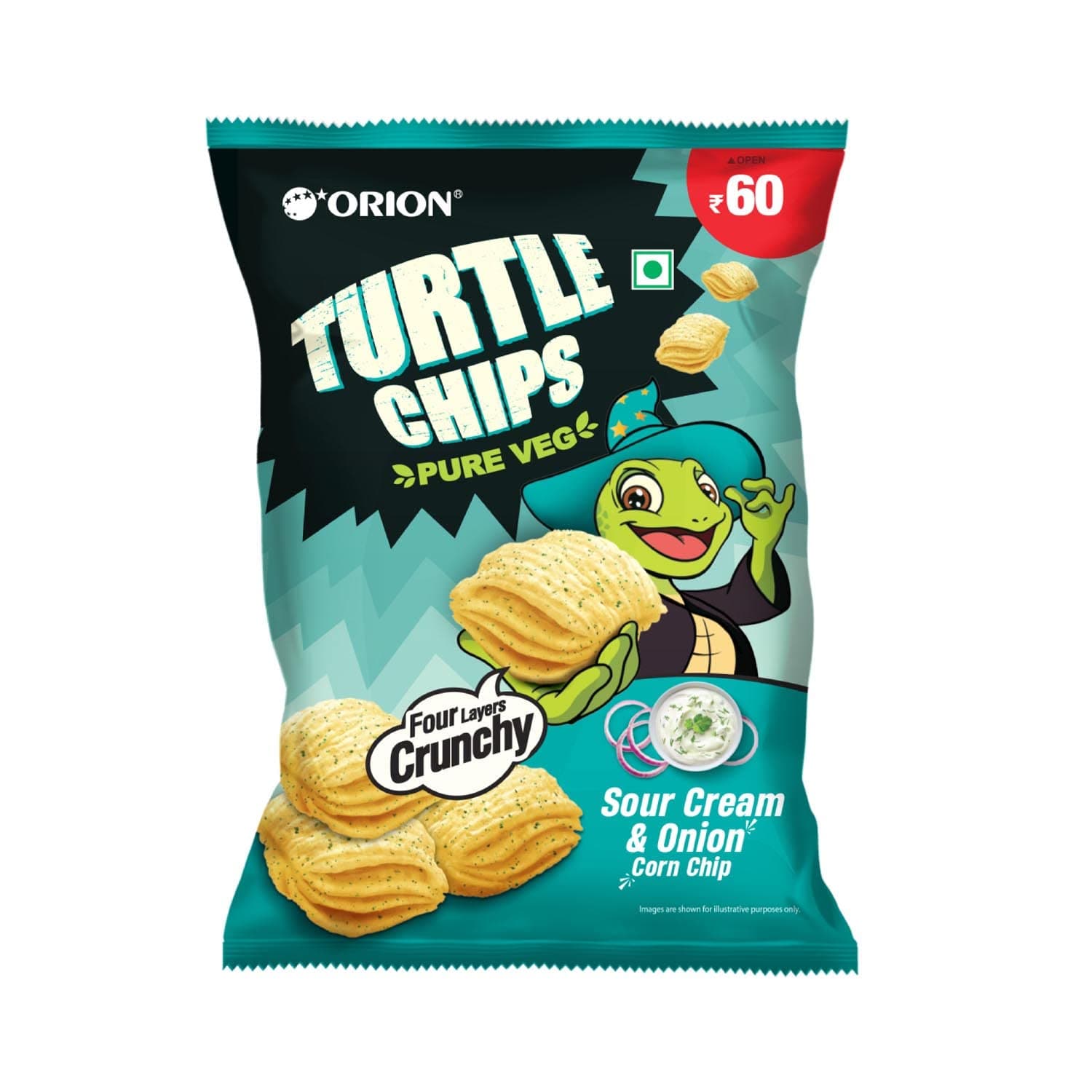 ORION Turtle Chipsour Cream N Onion Corn Chips 70G|Korean Snack|100% Veg - (Pack Of 1) - Sour Cream
