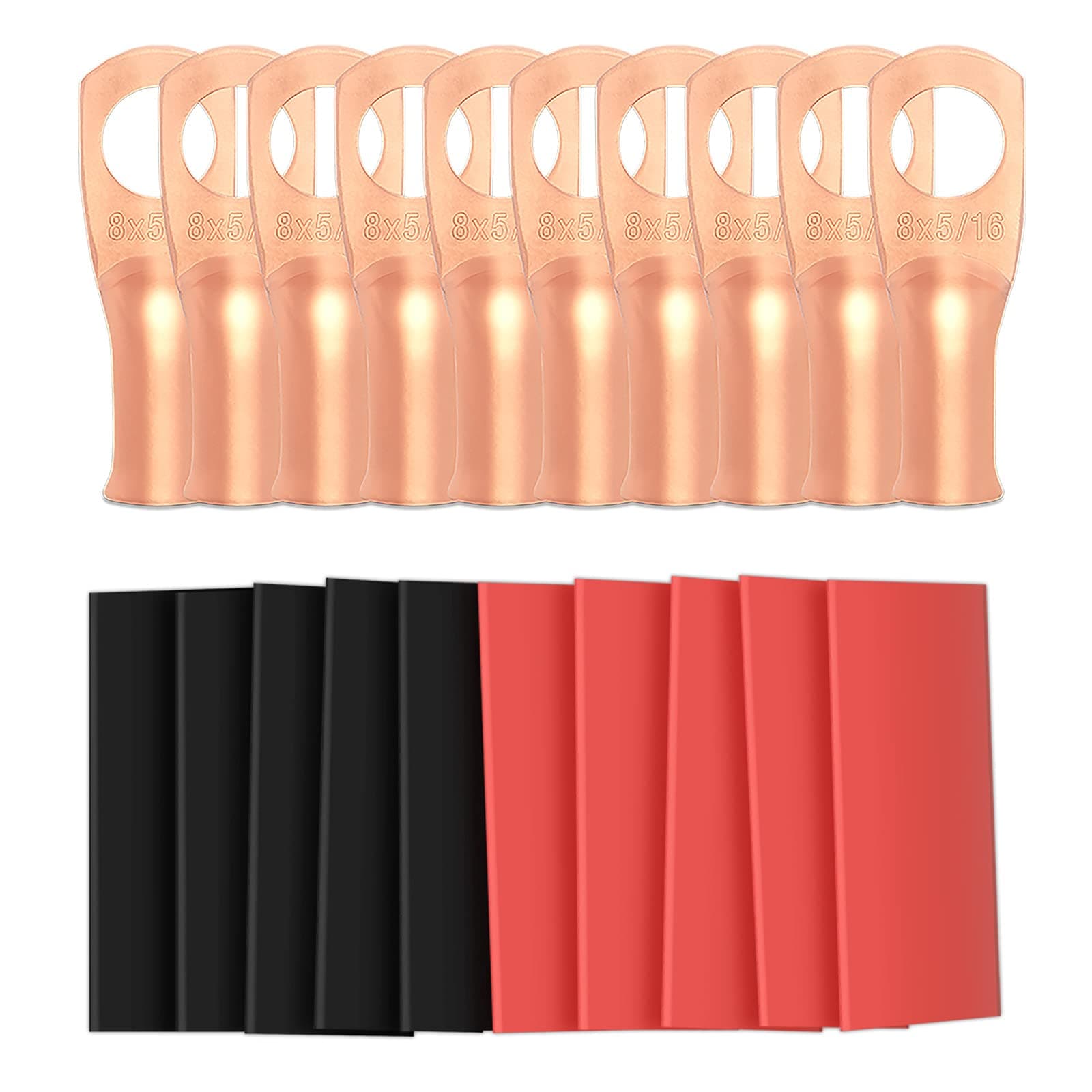 10pcs 8 Awg - 5/16" (M8) Sanuke Wire Lugs Ring Terminal Connectors Ends Heavy Duty for Battery Cable Lug Wire Electrical Eyelets with 3:1 Dual Wall Adhesive Heat Shrink