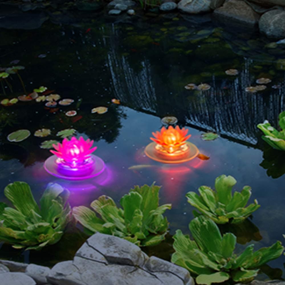 Solar Floating Lights Outdoor LED Colour Changing Garden Lights Floating Pond Night Lights Waterproof for Swimming Pool or Pond Decoration(Lotus-2pcs)