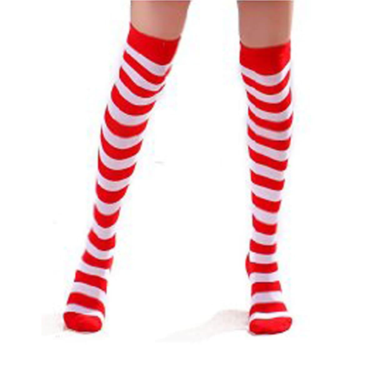 Red and white striped over the knee socks