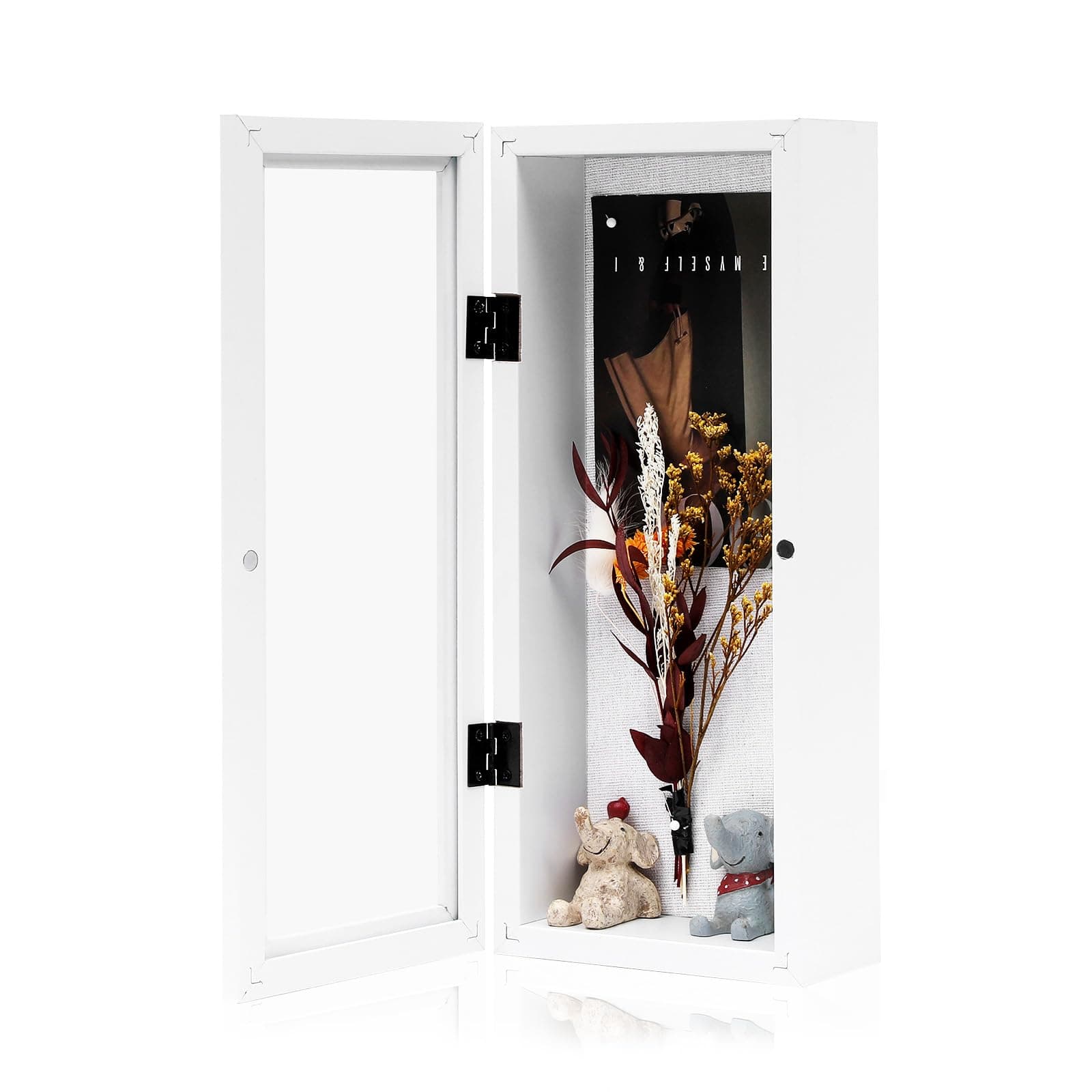 Muzilife 12.5x5 Shadow Box Picture Frame - 2.16" Interior Deep Wood & Glass Display Case Ready to Hang Memory Box Baby Sports Memorabilia, Wedding, Tickets, and Photos, White