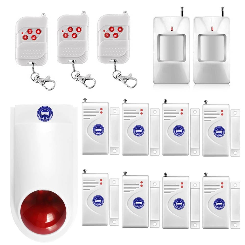 Vinker VK-12A Standalone Door and Window Spot Alarm System DIY Kit, Wireless Home Security Burglar Alarm System, Indoor/Outdoor Strobe Siren, Keyfob Remotes and Motion Sensors