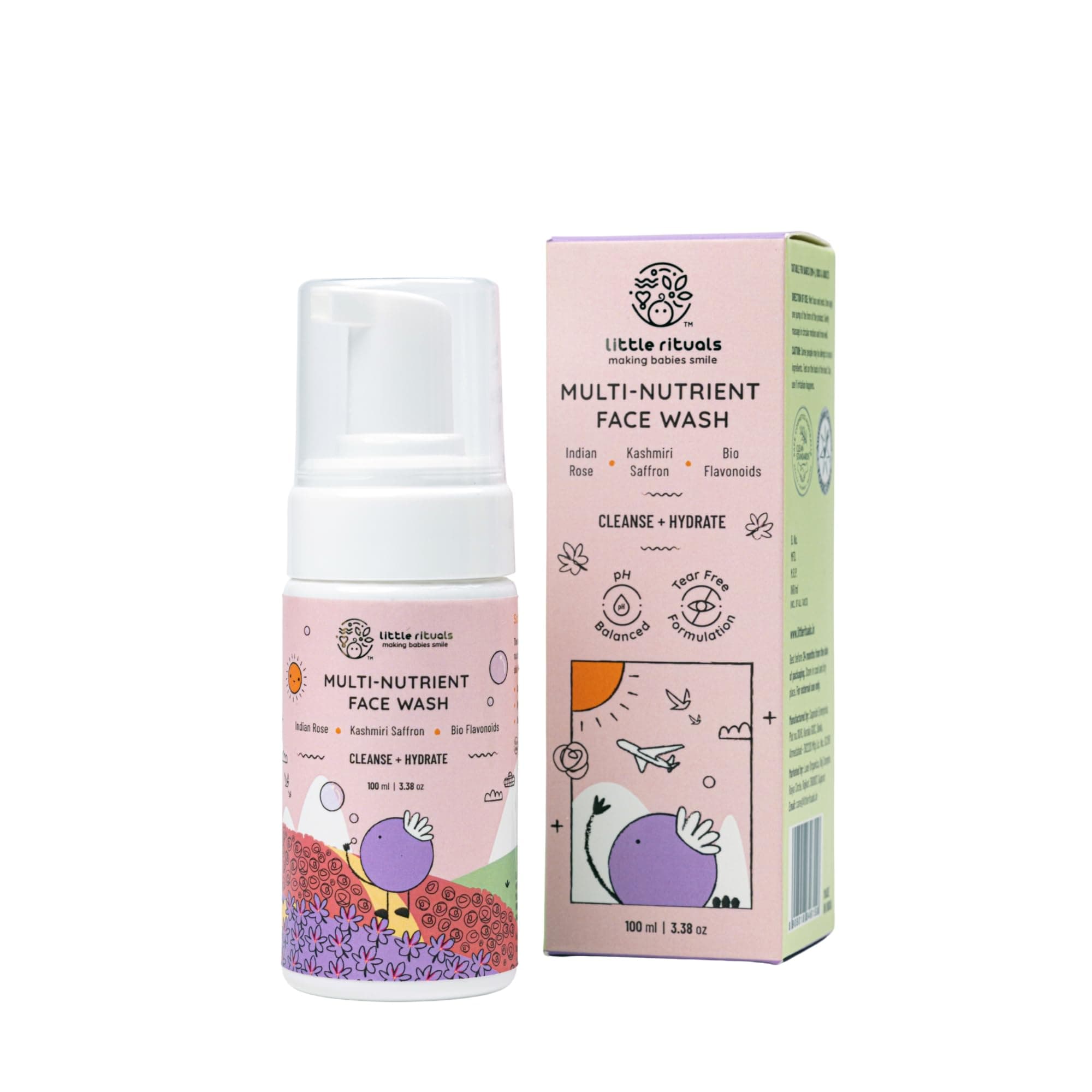 Multi-Nutrient Foaming Face Wash for Babies & Kids | Indian Rose & Kashmiri Saffron | Bio Flavonoids | Cleanse + Hydrate | pH Balanced, Tear-Free | MADE SAFE | 0M+ | 100 ml