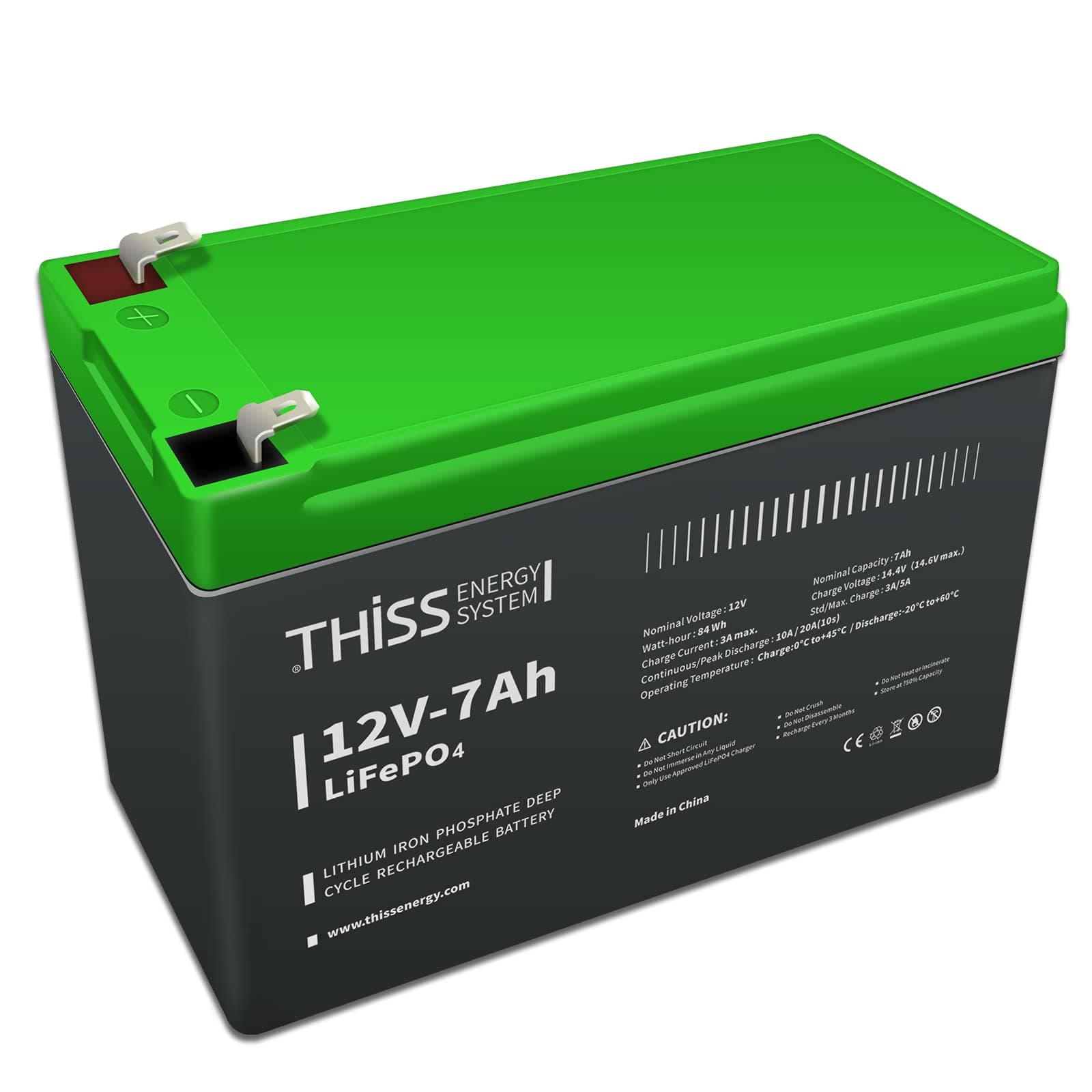 LiFePO4 Deep Cycle Battery 12V 7Ah, Built-in BMS, Ideal for Replacing Most Backup Power and Off Grid Applications for Home Storage