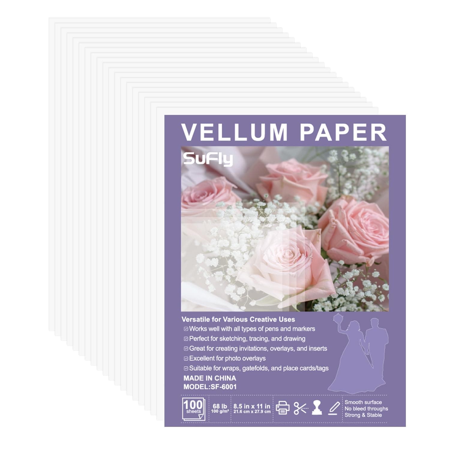 Vellum Paper 8.5 x 11 Translucent Printable, 100 Sheet(100gsm/68lb Vellum Tracing Paper, Translucent Vellum Paper for Invitation, Greeting Cards, Tracing Paper Pad for Drawing, Sketching, Writing