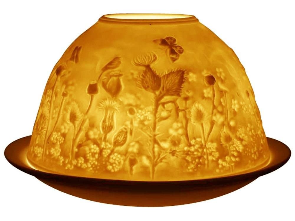 Lithophane Dome Candle Holder in a Thistle design Tealight Holder | Handcrafted | Dome-shaped | Unglazed Finish in White