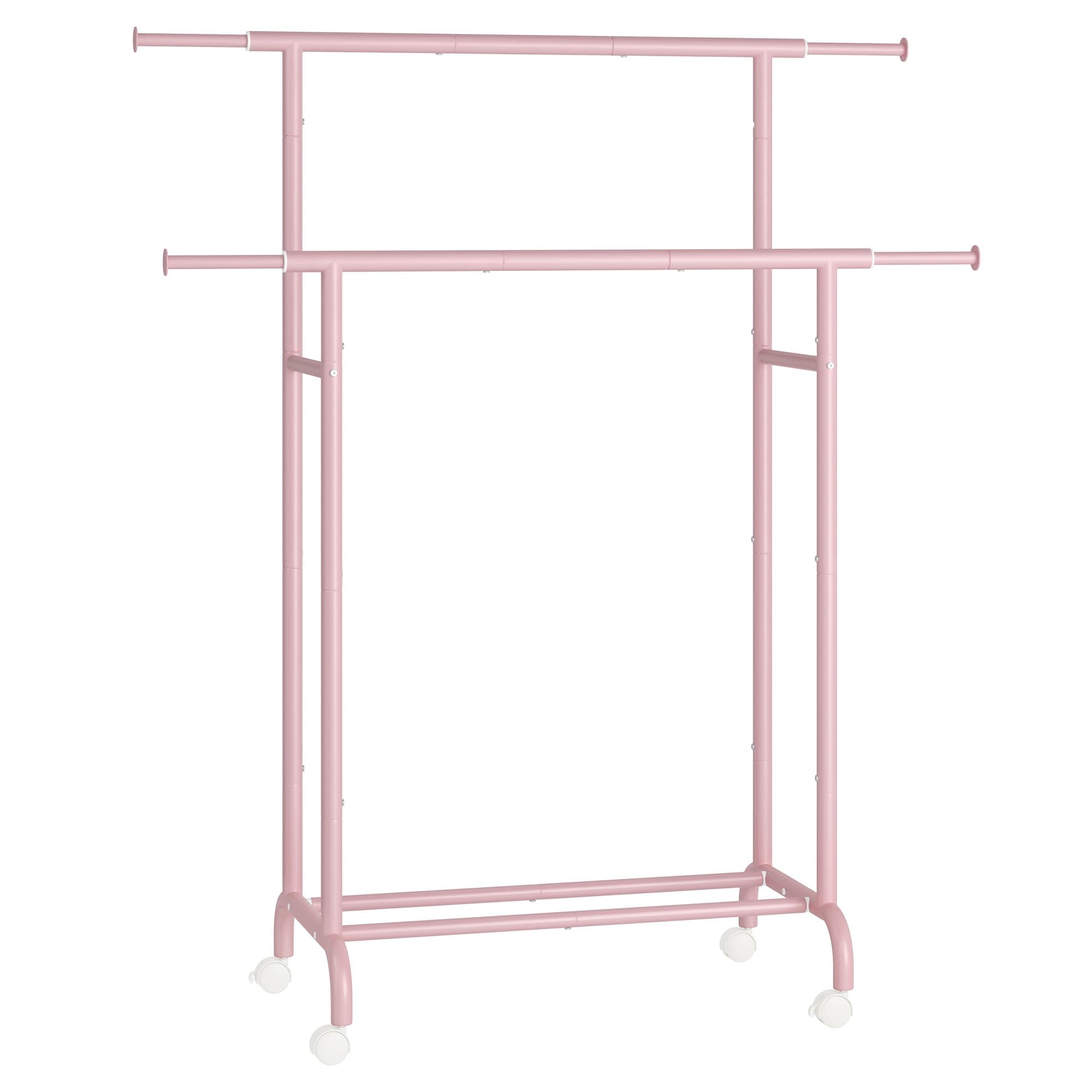 SONGMICS Clothes Rail, Double Clothes Rack on Wheels, Extendable Garment Rack, Heavy-Duty Metal Frame, 80 kg Total Max. Load, 83-120 cm Wide, Jelly Pink HSR133R01