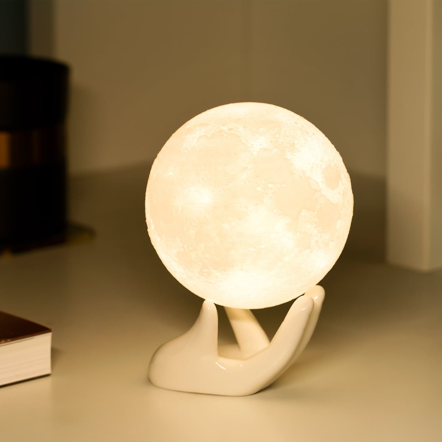 Moon Lamp 3D Print Moon Light,SHINEVI Dimmable with Tap Control Adjustable Brightness&USB Recharge Lunar Lighting Home Decorative Night Light with Stand for Valentine's Gift