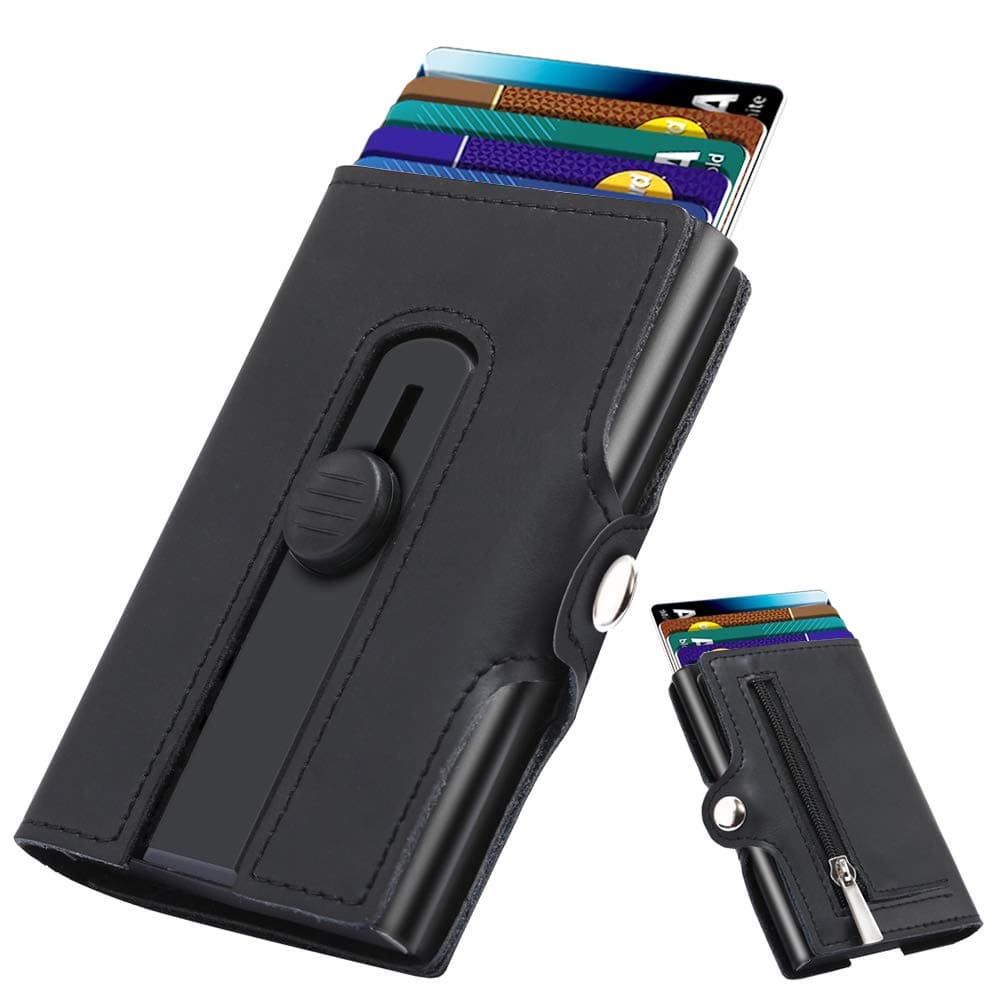 Minimalist Leather Wallet RFID Blocking Slim Credit Card Holder Automatic pop up