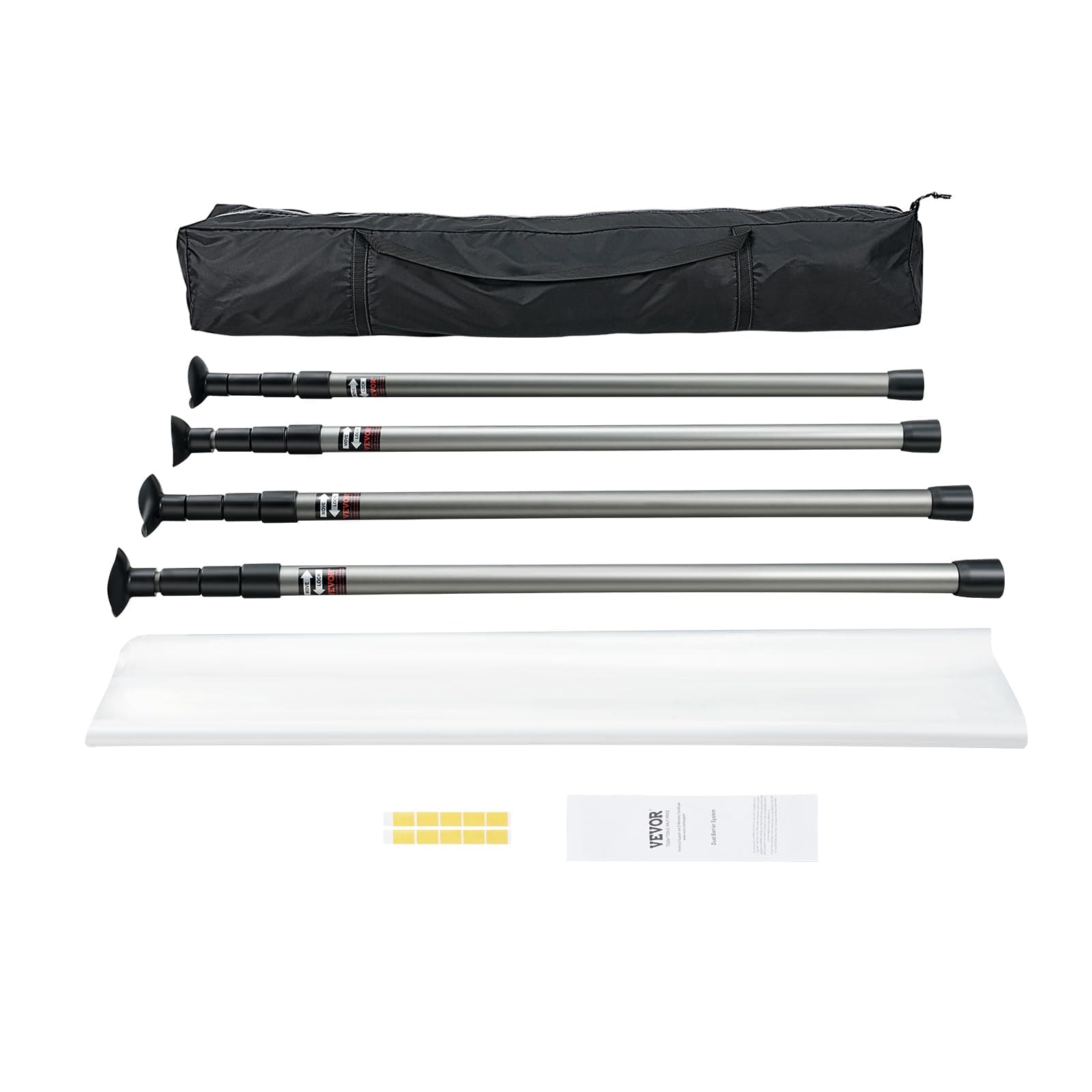 VEVOR Dust Barrier Poles, 12 Ft Poles with 4 Telescoping Poles, Carry Bag, and 32.8x13.12 Ft Plastic Film, for Interior Decoration and Painting Projects
