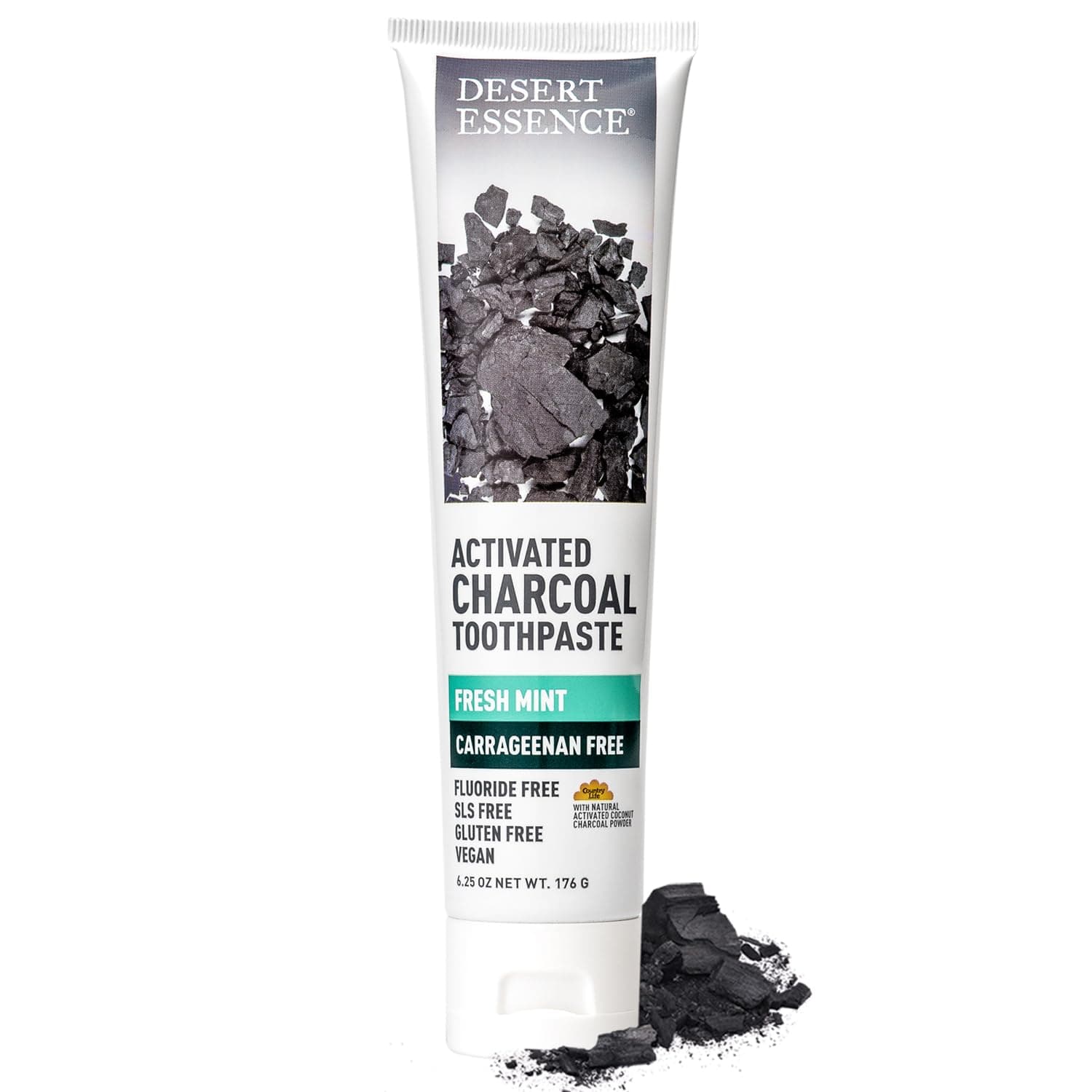 Activated Charcoal Toothpaste - Fluoride and Carrageenan Free - Brighter Teeth and Fresher Breath with Activated Coconut Shell Charcoal, Baking Soda, and Fresh Mint - 6.25 oz