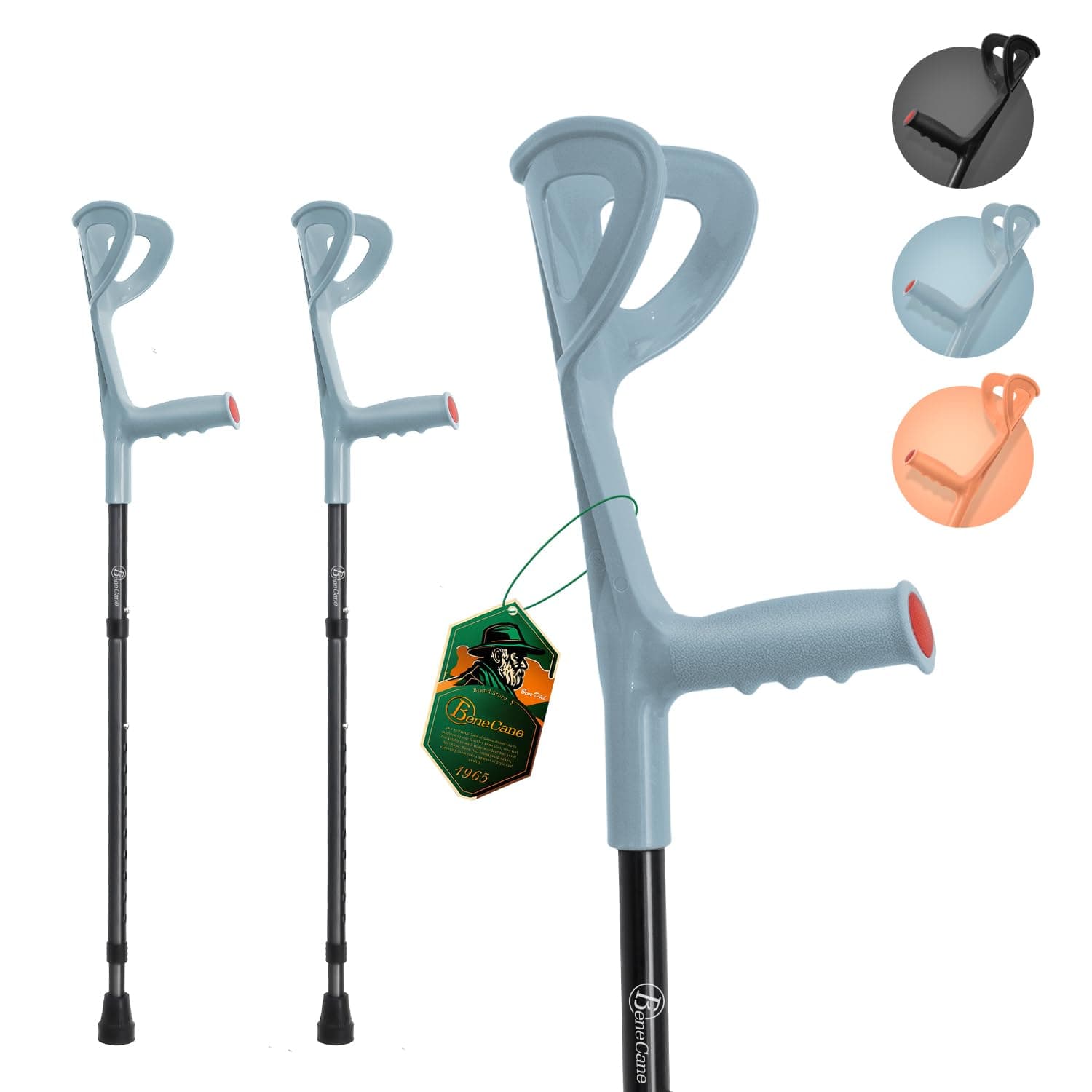 BeneCane Forearm Canes Lightweight Arm Crutch Adjustable Ergonomic Comfortable on Wrist Non Skid Rubber Tips