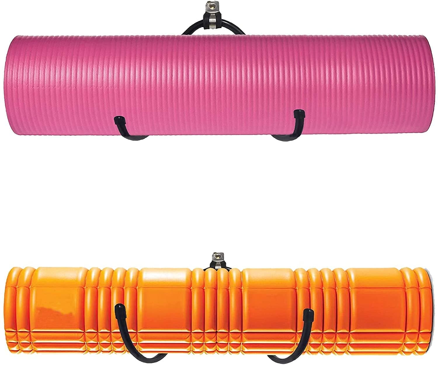 Wall Mount Yoga Mat Foam Roller and Towel Rack Hooks, Exercise Mat Storage Shelf for Hanging Yoga Strap and Resistance Bands at Your Fitness Class or Home Gym, Adjustable Size,Up to 20Lbs - (2 Pack)