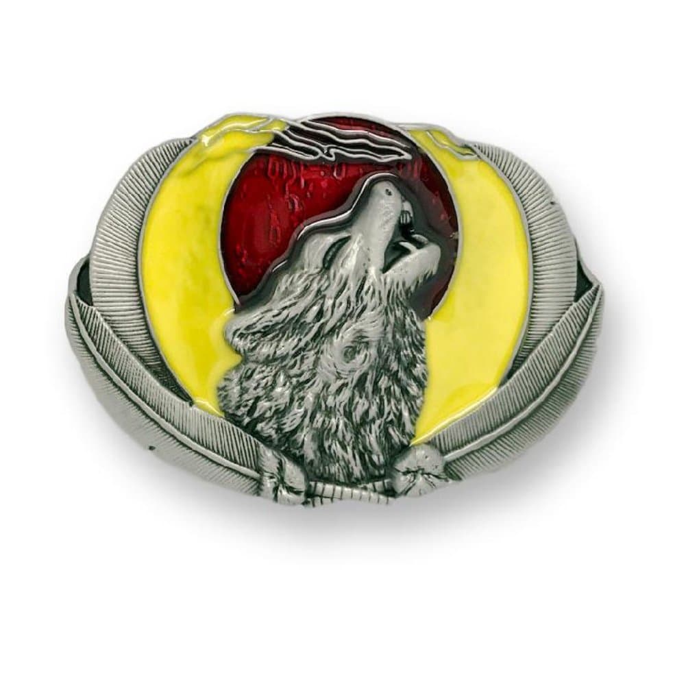 Native American Indian Howling Wolf Belt Buckle