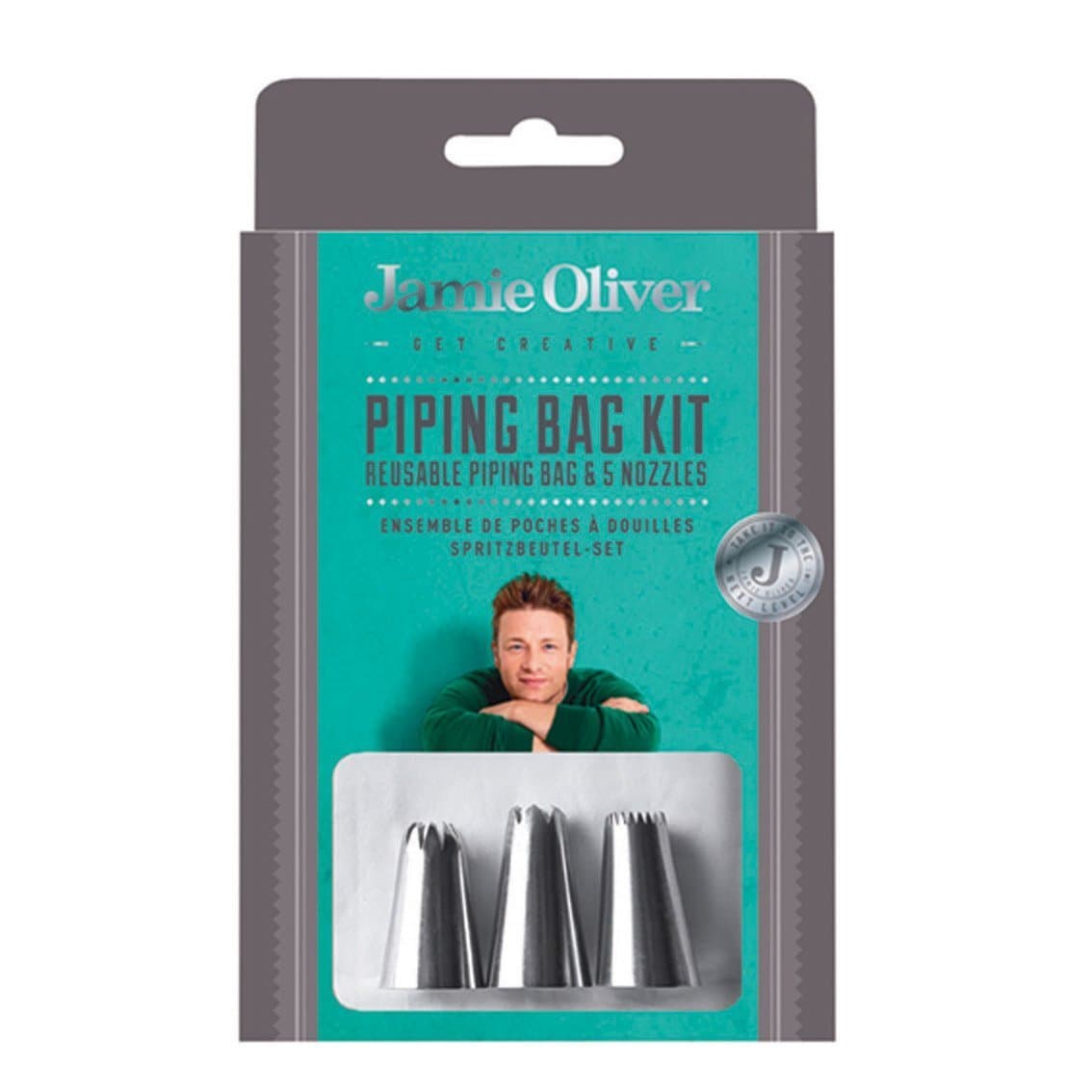 Jamie Oliver Icing Bag with Tips Set, Frosting Piping Kit Reusable for Cake Decorating - 5 Piece
