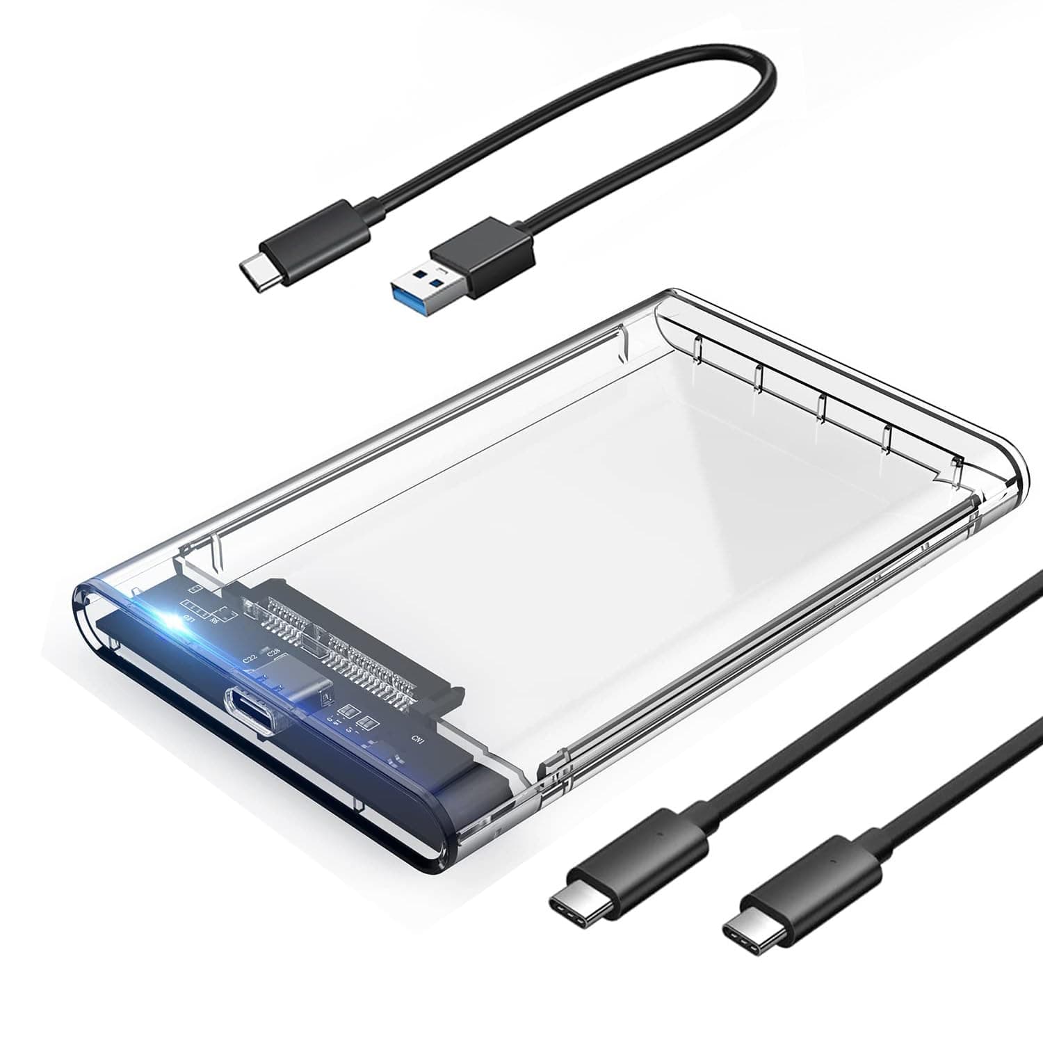 2.5" Hard Drive Enclosure, USB C 3.1 Gen 2 to SATA III 6Gbps External HDD Enclosure for 2.5inch 7mm 9.5mm SSD HDD Tool Free, UASP Supported,2 Cables included