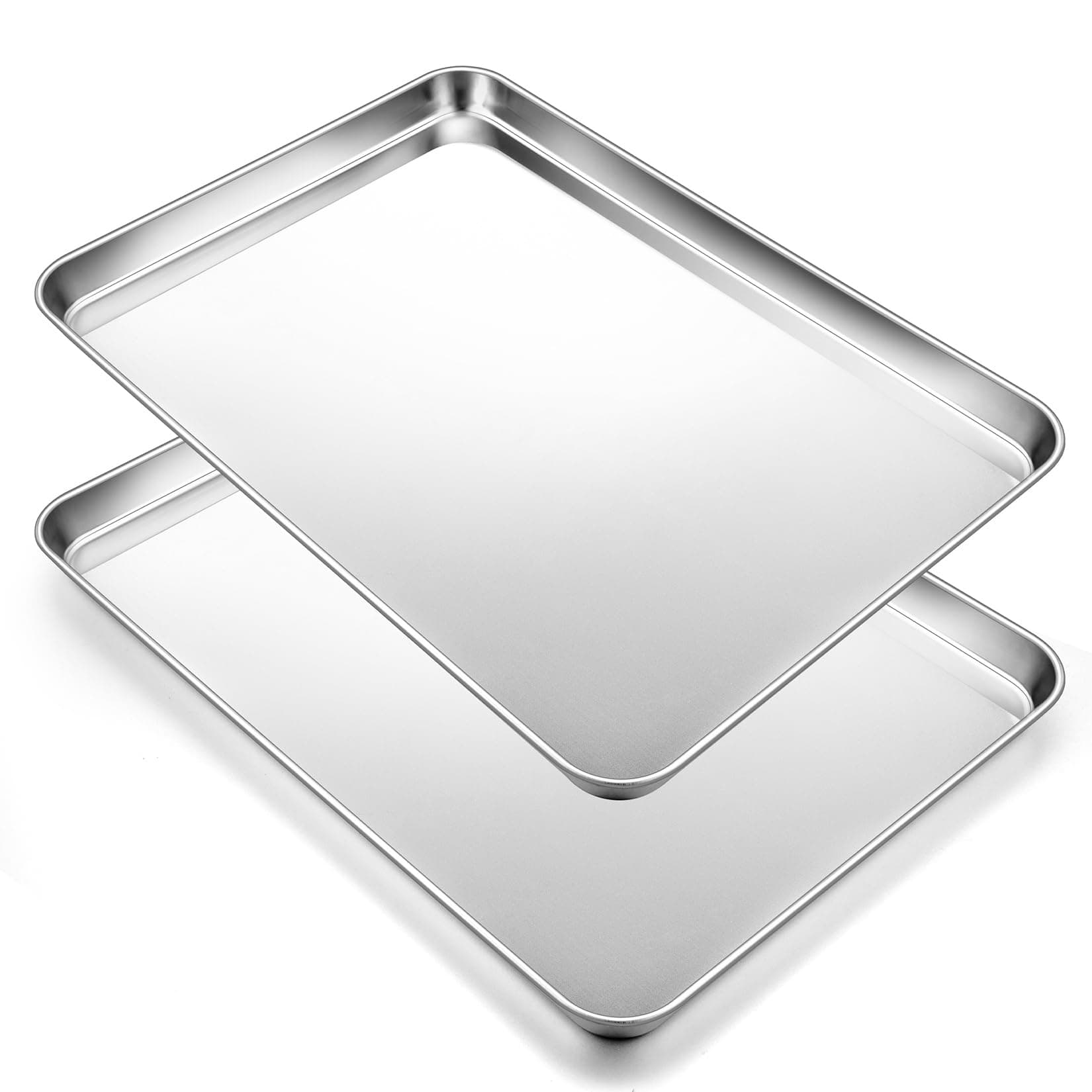 16 Inch Baking Sheet Pan Set (2Pcs), Joyfair Stainless Steel Cookie Sheets, Commercial Metal Pans Toaster Oven Tray Bakeware for Jelly Roll/Bread/Bacon, Heavy Gauge, Rust-free & Dishwasher Safe