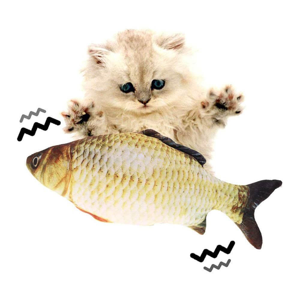 Moving Cat Kicker Fish Toy, Realistic Plush Simulation Electric Doll Fish USB Rechargeable, Funny Interactive Pets Chew Bite Supplies for Cat/Kitty/Kitten Fish Flop Cat Toy Catnip Toys (2)