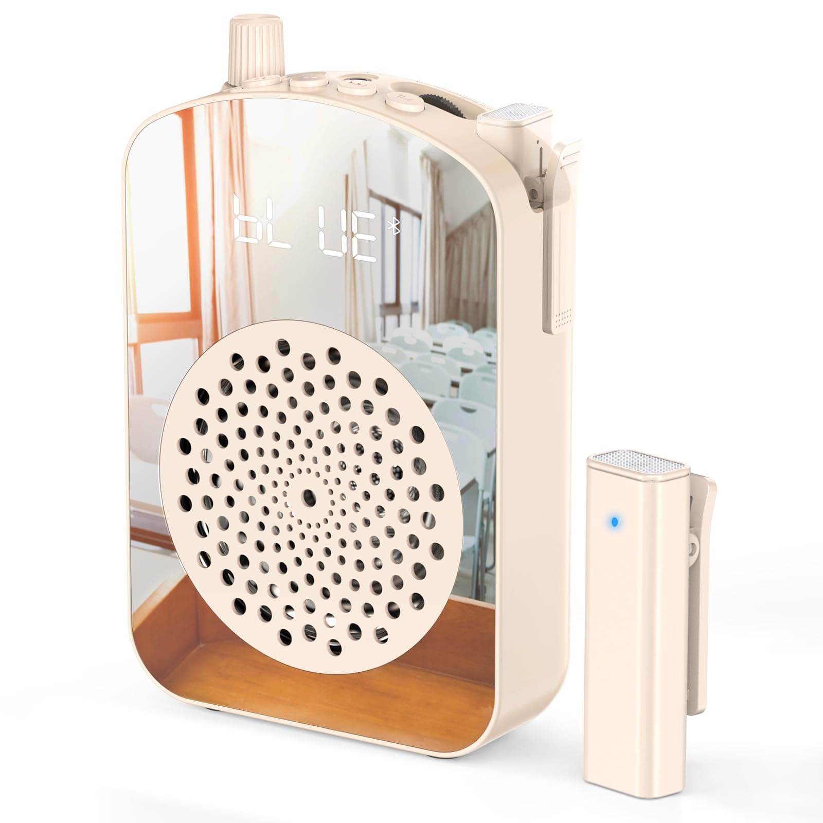 A10 Voice Amplifier Wireless with Lavalier Microphone Charging &Storage,Portable Voice Amplifier with Laple Mic Speaker,Mini Voice Amplifier for Classroom,Speech,Training Outdoor-Beige