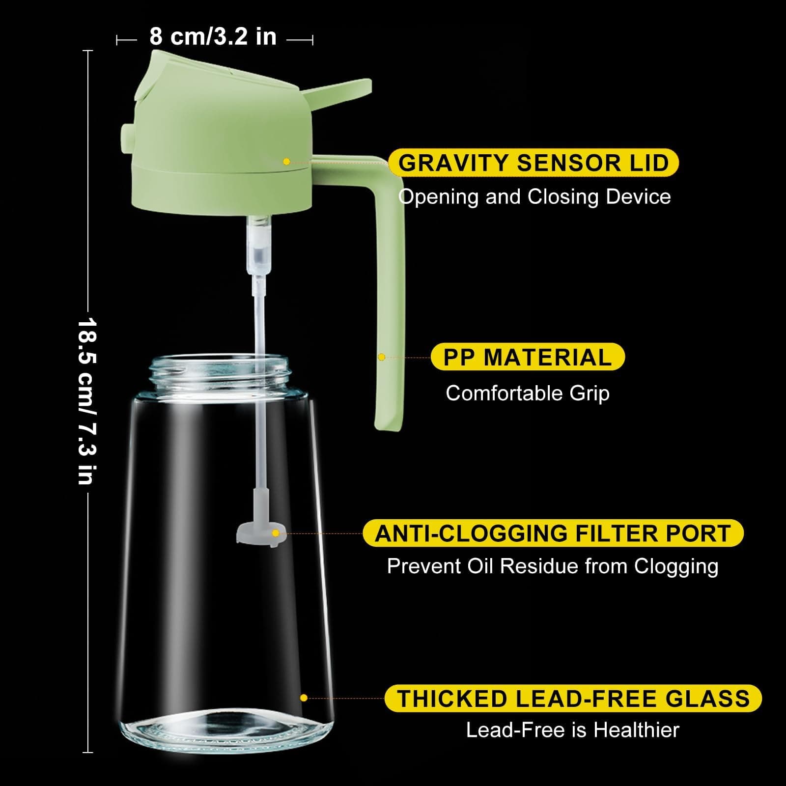 PARACITY Olive Oil Dispenser Bottle for Kitchen, 2 in 1 Oil Sprayer for Cooking, 17OZ Food-Grade Oil Bottles for Kitchen, Air Fryer,Salad, BBQ(Green)
