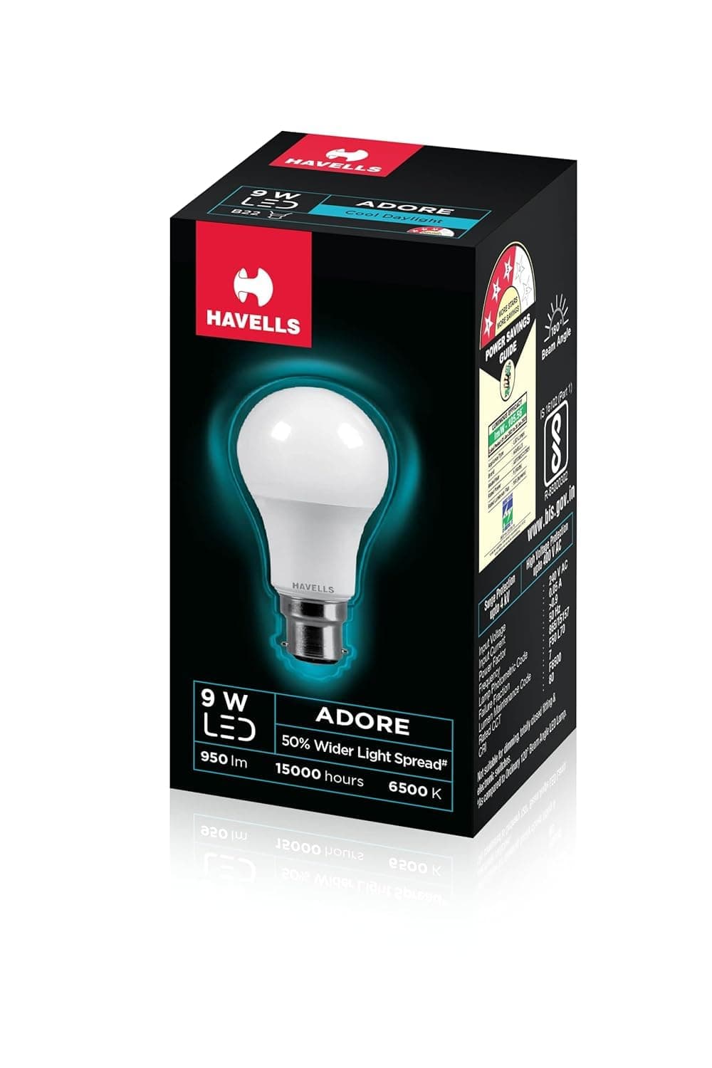 Havells 9w LED Bulb for Home & Office |B22 LED Bulb Base |Cool Day White Light (6500K) |4Kv Surge Protection |High Voltage Protection |Eco Friendly Energy Efficient | Pack of 1