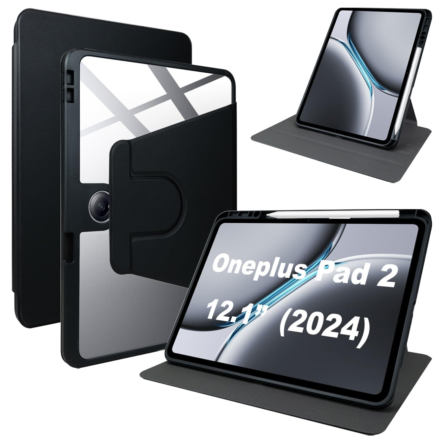 PU Leather Case for Oneplus Pad 2 & Oppo Pad 3 Pro Case with Pen Slot/Rotating Stand/Scratch-Resistant, PU Leather + Acrylic Case for Oneplus Pad 2 & Oppo Pad 3 Pro (2024) 12.1 Inch Cover