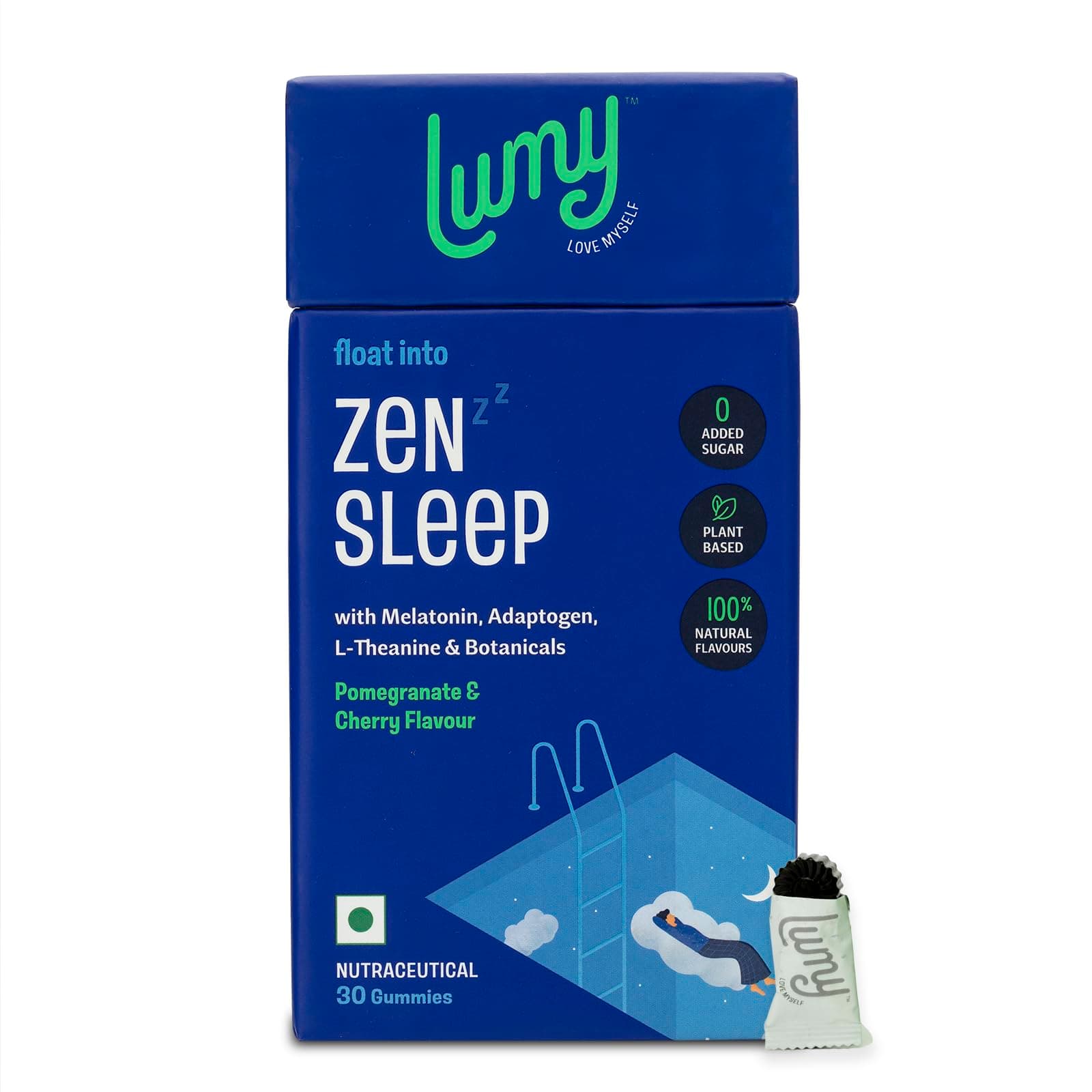 Lumy Zen Melatonin gummies: Melatonin 5mg & Adaptogens for Deep Sleep, Morning Energy |Non-Addictive | Sleep-Gut Harmony | 30 Gummies | L-Theanine, Jatamansi for Stress Relief, Muscle Relaxation