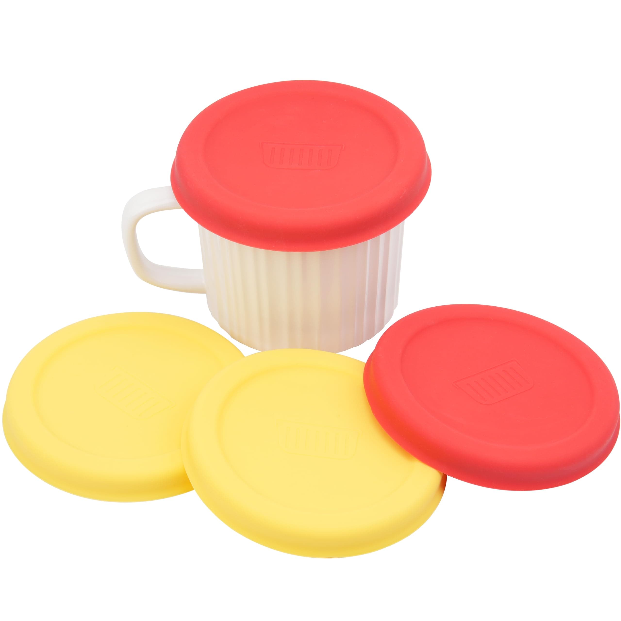 Silicone Lids for Corningware 20 Ounce Mug, 4 Pack Reusable Cover, (Mug NOT Included) Dishwasher, Microwave and Freezer Safe (Yellow & Red)