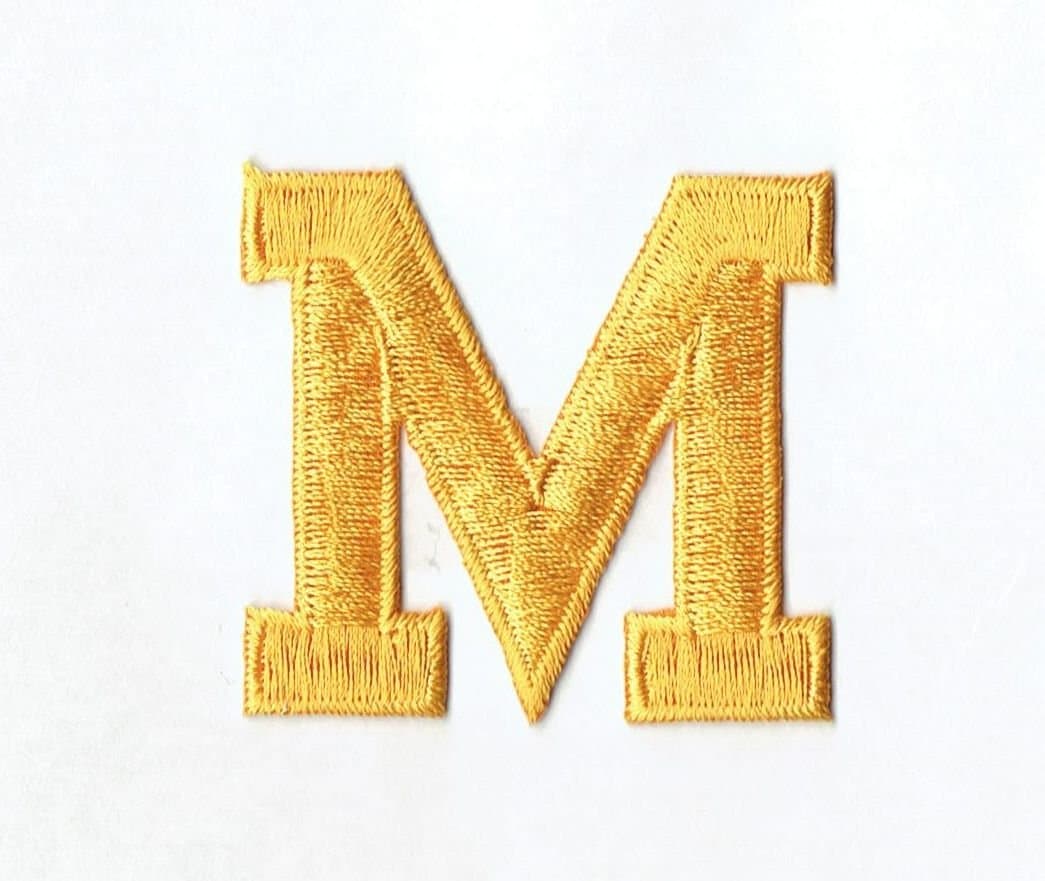 1-7/8" Yellow Letters & Numbers, Iron on Patch, Embroidered (Letter M)