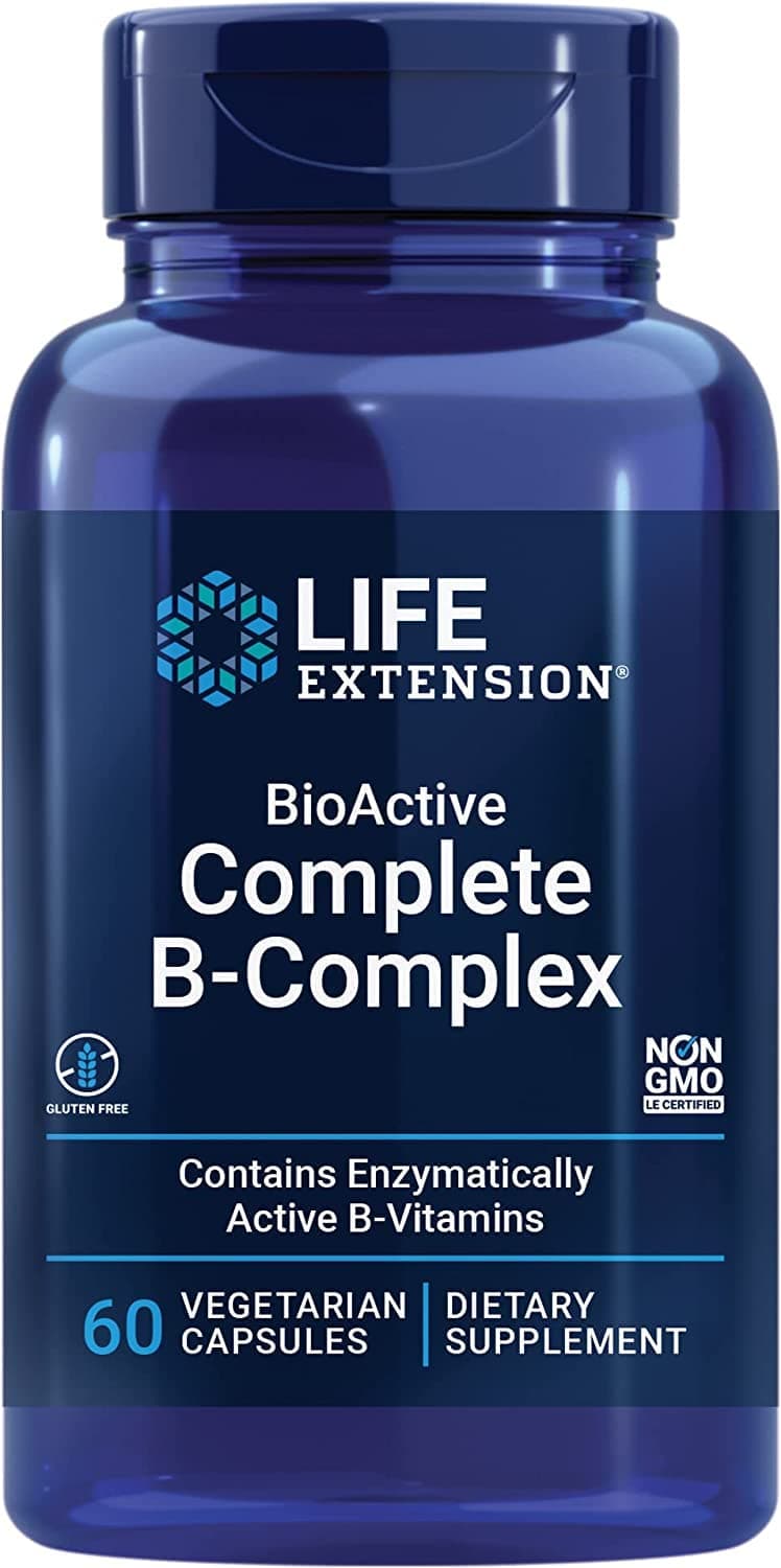 Life Extension, BioActive Complete B-Complex, 60 Vegan Capsules, Laboratory-Tested, Vegetarian, Gluten-Free, SOYA-Free, Non-GMO