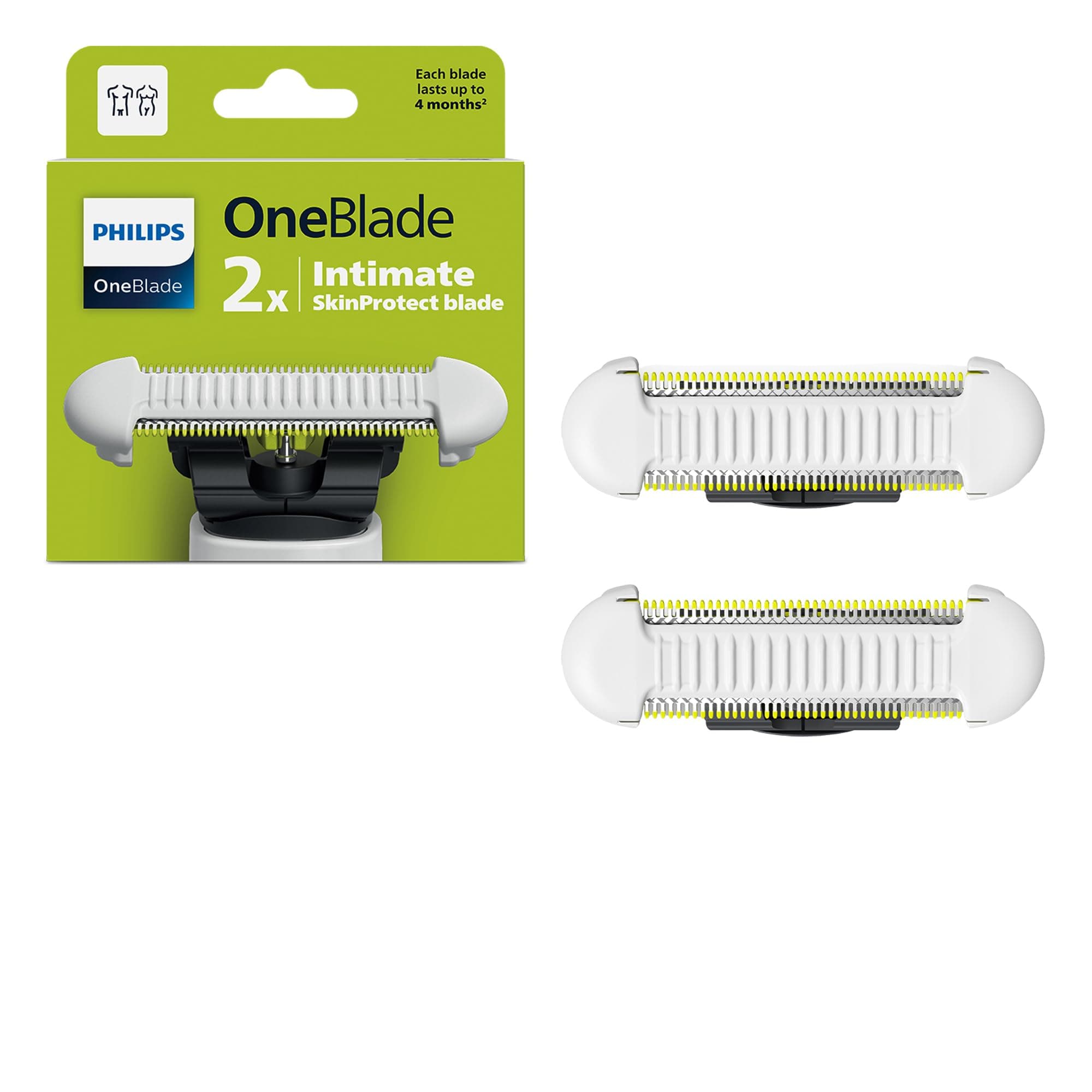 OneBlade Intimate Blades - 2 x SkinProtect Replacement Blades, Trimming and Shaving the Intimate Area with Additional Skin Protection, QP229/50