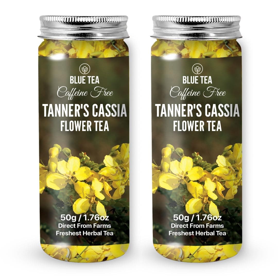 BLUE TEA -Tanner's Cassia (Avarampoo) Tea Loose Leaf - 3.52 Oz (Pack of 2) | FLOWER BASED | Herbal Tea - Caffeine Free - Farm Fresh - 100% Natural - No Preservatives - Non-GMO | Pet Jar Packaging