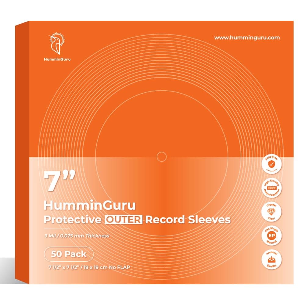 Protective Vinyl Record Outer Sleeve 7 Inch, Acid Free & Crystal Clear, HDPP Outer Record Sleeve for Single & Double LP Album Covers, 3 Mil, 50 Pack (7" Seamless Outer Sleeves)