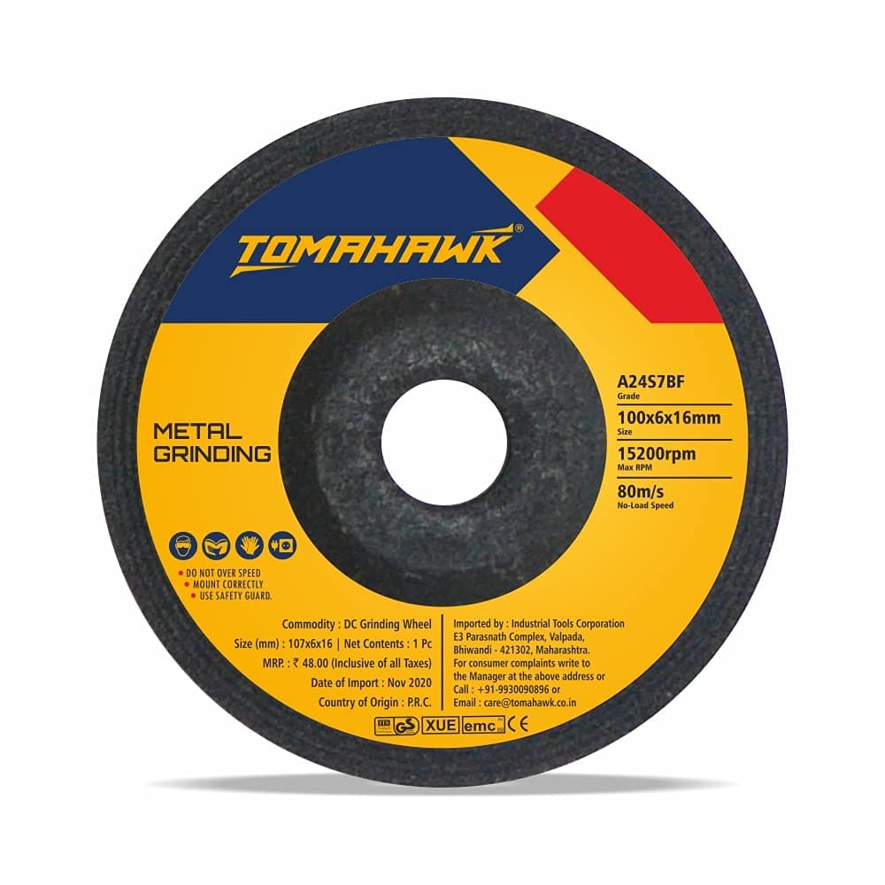 TOMAHAWK® 4" Metal Grinding Abrasive Wheel for Angle Grinders, Pack of 10pcs 100.x6.0x16mm - Black (10) (25)