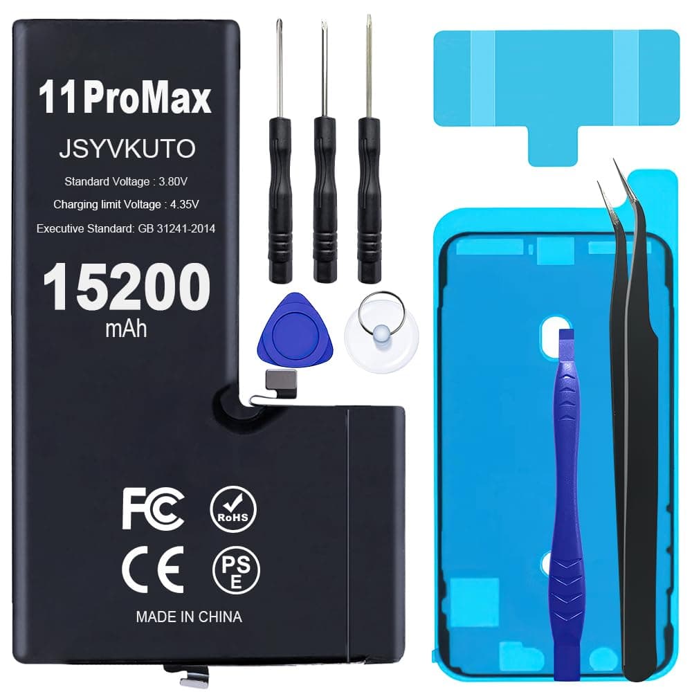 15200mAh Battery for iPhone 11 Pro Max, New 0 Cycle Upgraded Higher Capacity Replacement Battery for iPhone 11 Pro Max with Full Set Repair Tool Kit, Model A2161 A2220 A2218