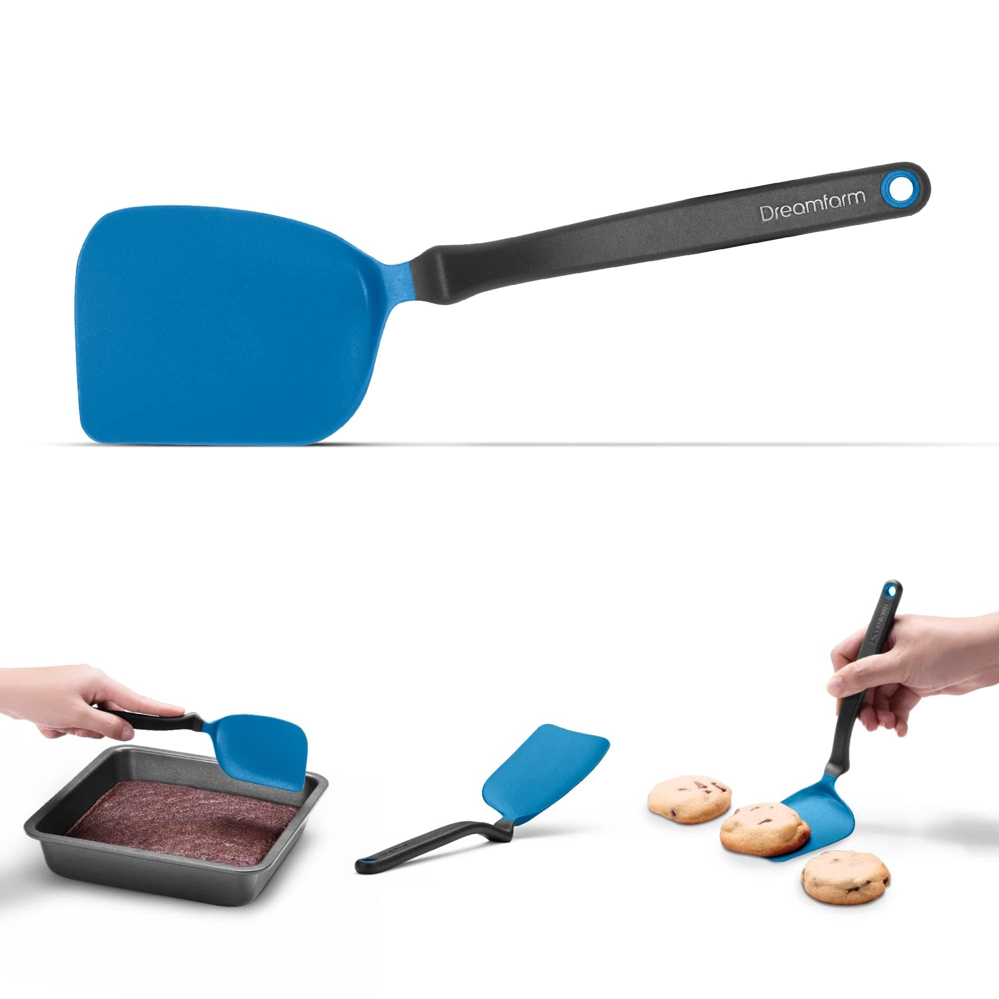 Mini Chopula Non-Stick-Safe Super-Flexible Sit-Up Spatula with Strong Flat Edge to Separate Food - 9" Classic Blue