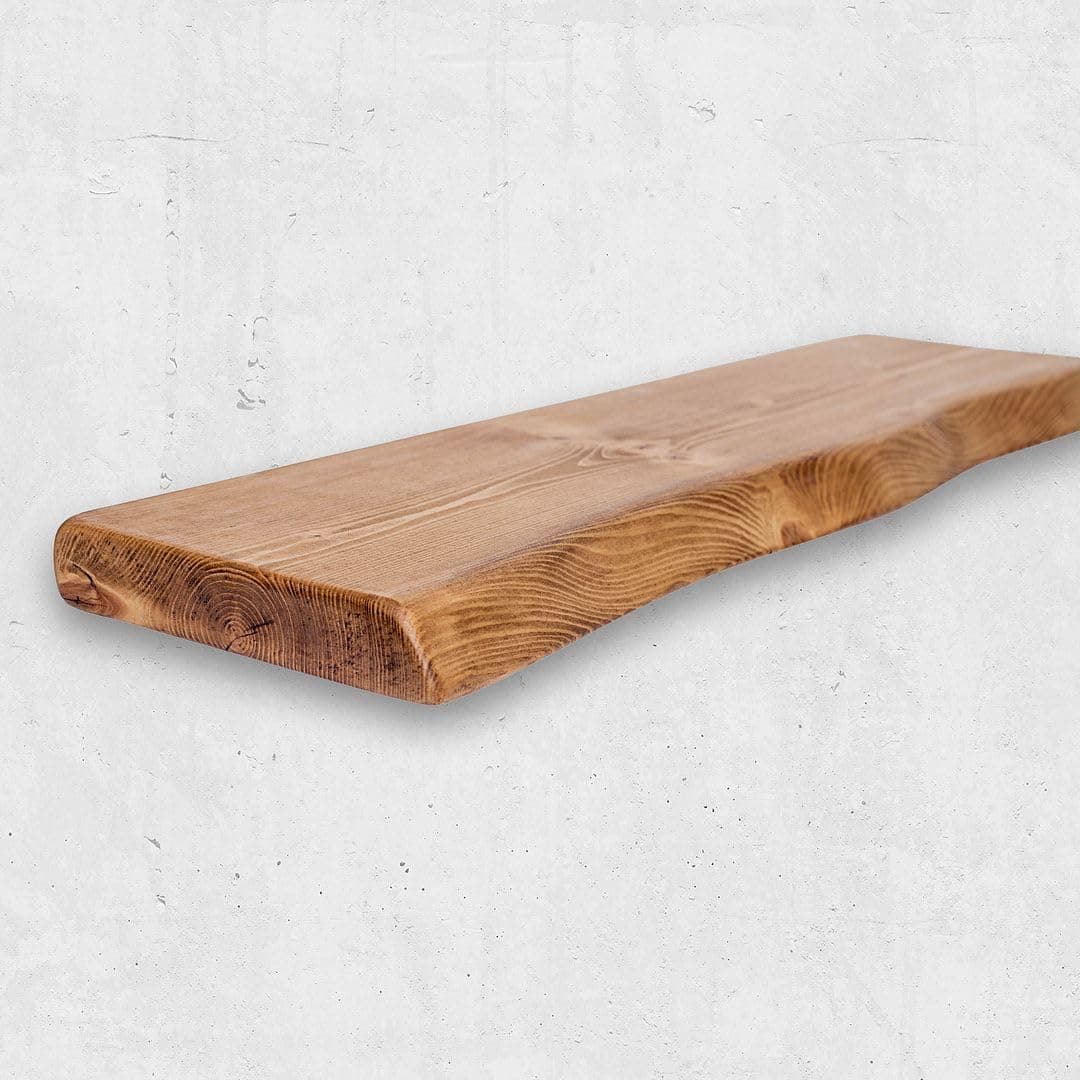 Live Edge Rustic Floating Shelf 9x2 inches, 200cm long - Tudor Oak Finish Reclaimed Wood Floating Shelves for Wall Decor, Rustic Wooden Shelves for Bedroom, Living Room, Kitchen, or Bathroom