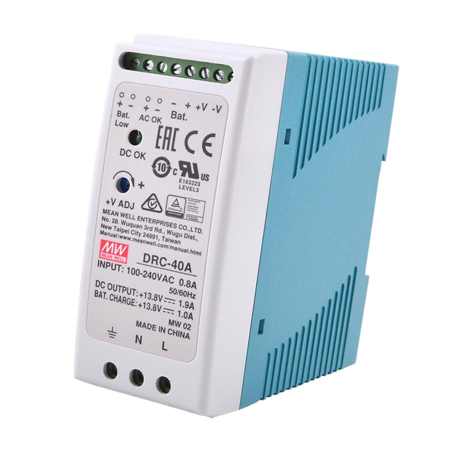 DIN Type Security Power Supply 40.2W DRC-40A Meanwell AC-DC SMPS DRC-40 Series MEAN WELL Switching Power Supply