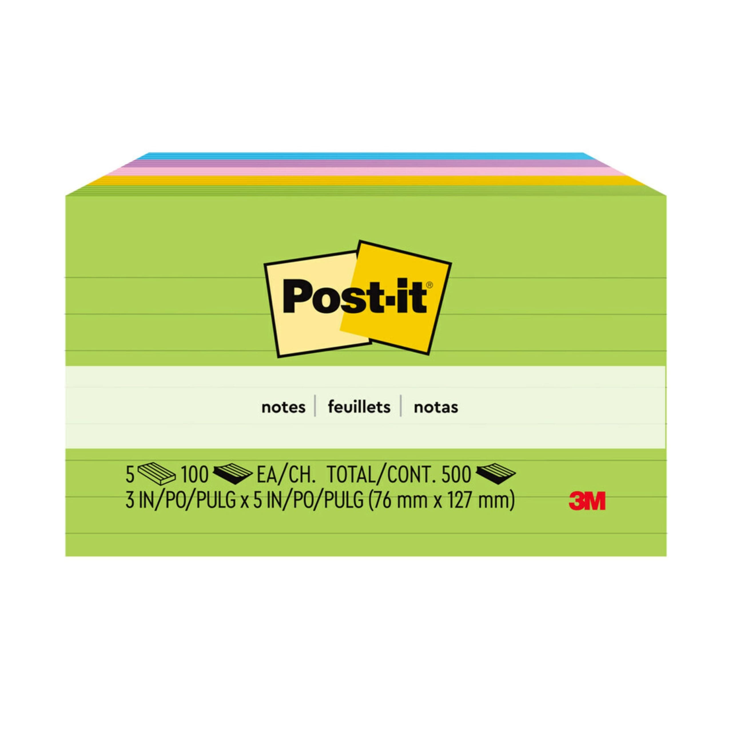 Post-it Notes, 3 in x 5 in, 5 Lined Sticky Notes Pads, 100 Sheets per Pad, Floral Fantasy Collection, School Supplies and Office Products