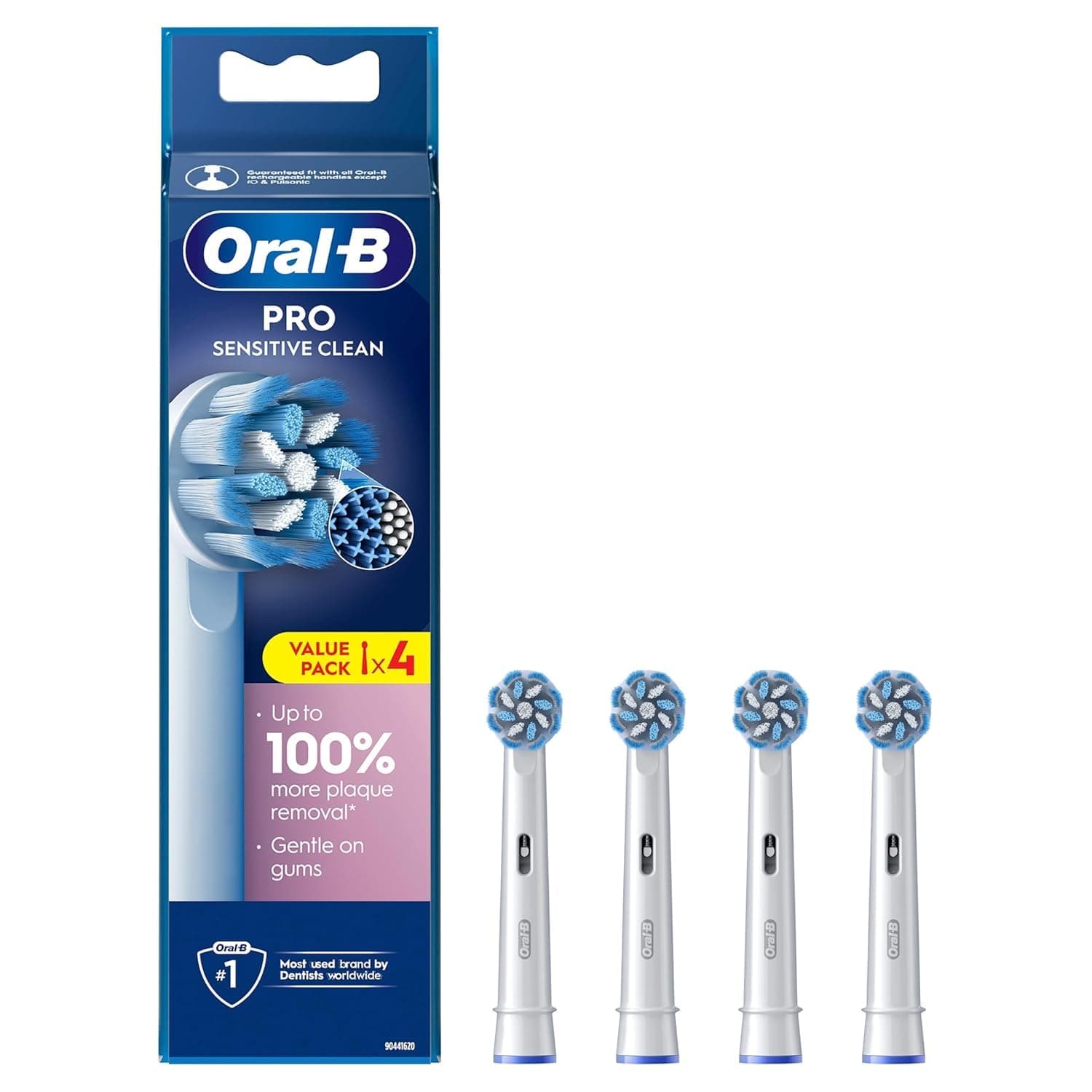 Pro Sensitive Clean Electric Toothbrush Head, X-Shaped & Extra Soft Bristles for Gentle Brushing & Plaque Removal, Pack of 4 Toothbrush Heads, White