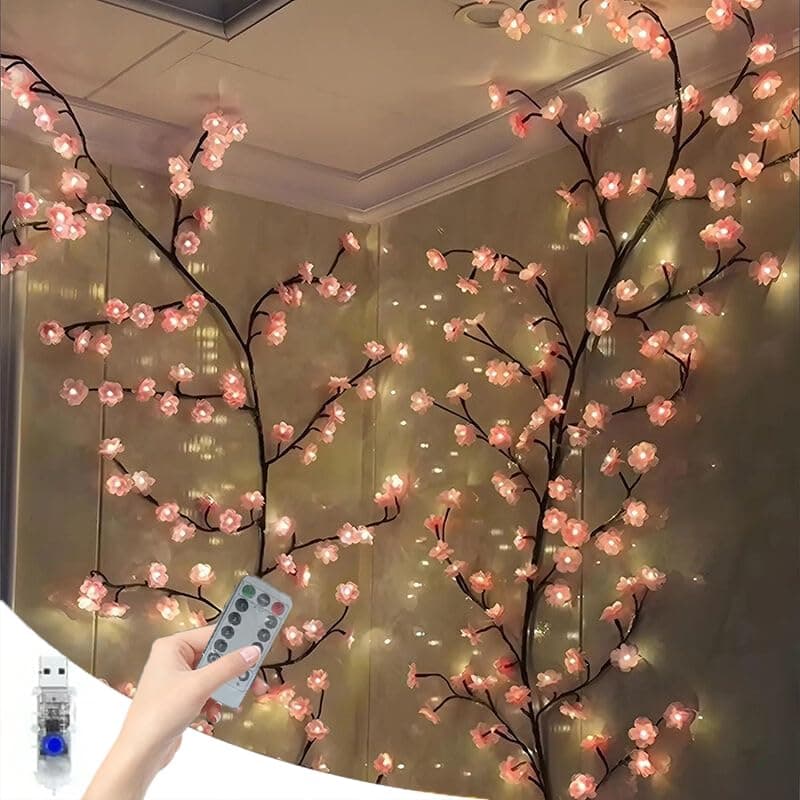 LED Tree Branch Lights for Wall 7.55 FT 144LEDs Cherry Blossom Lights Vine Light with Remote and 8 Lighting Modes Cherry Blossom Garland Willow Vine for Bedroom Indoor Wall Wedding Christmas Decor