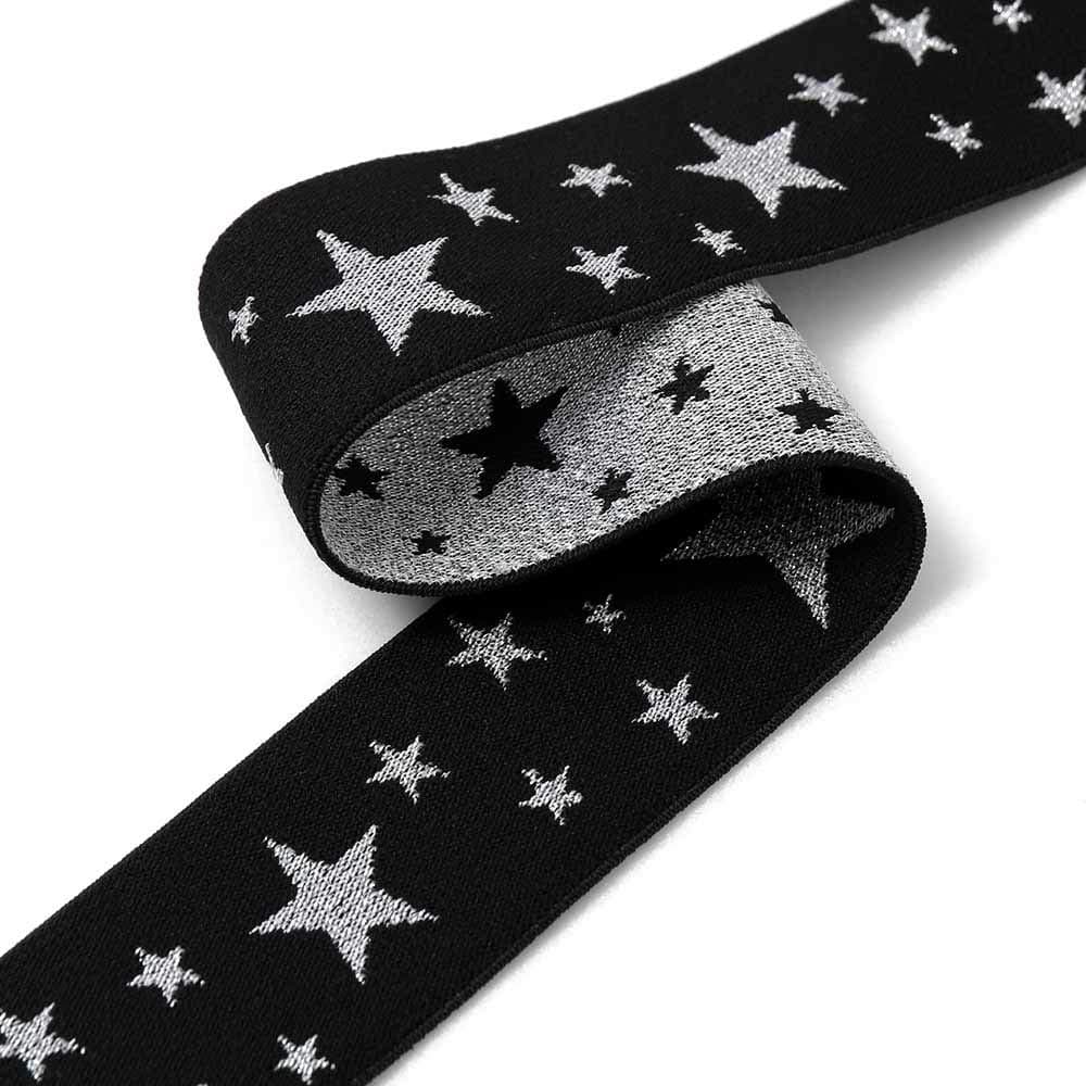 40mm (1-5/8") Star Elastic Stretch Ribbon Trim, TR-12168 (3-Yards)