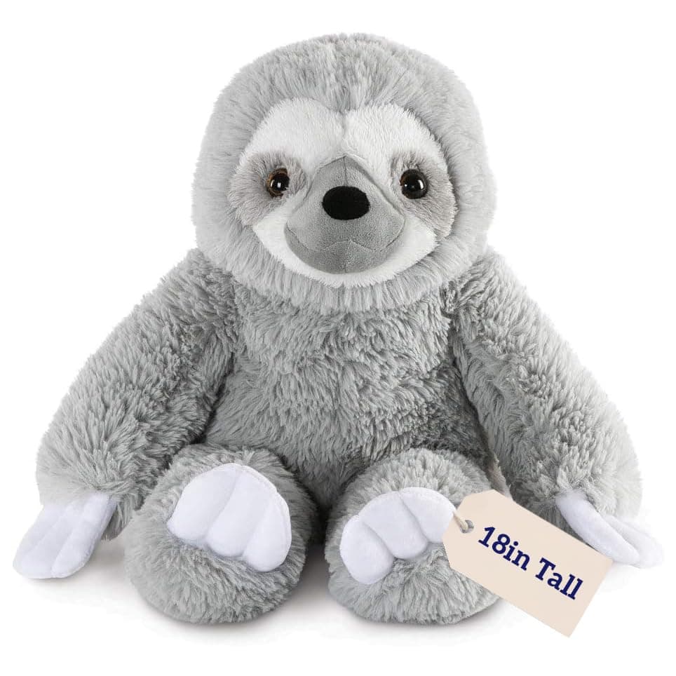 Vermont Teddy Bear Sloth Plush - Oh So Soft Sloth Stuffed Animal, Gray, 18 Inch