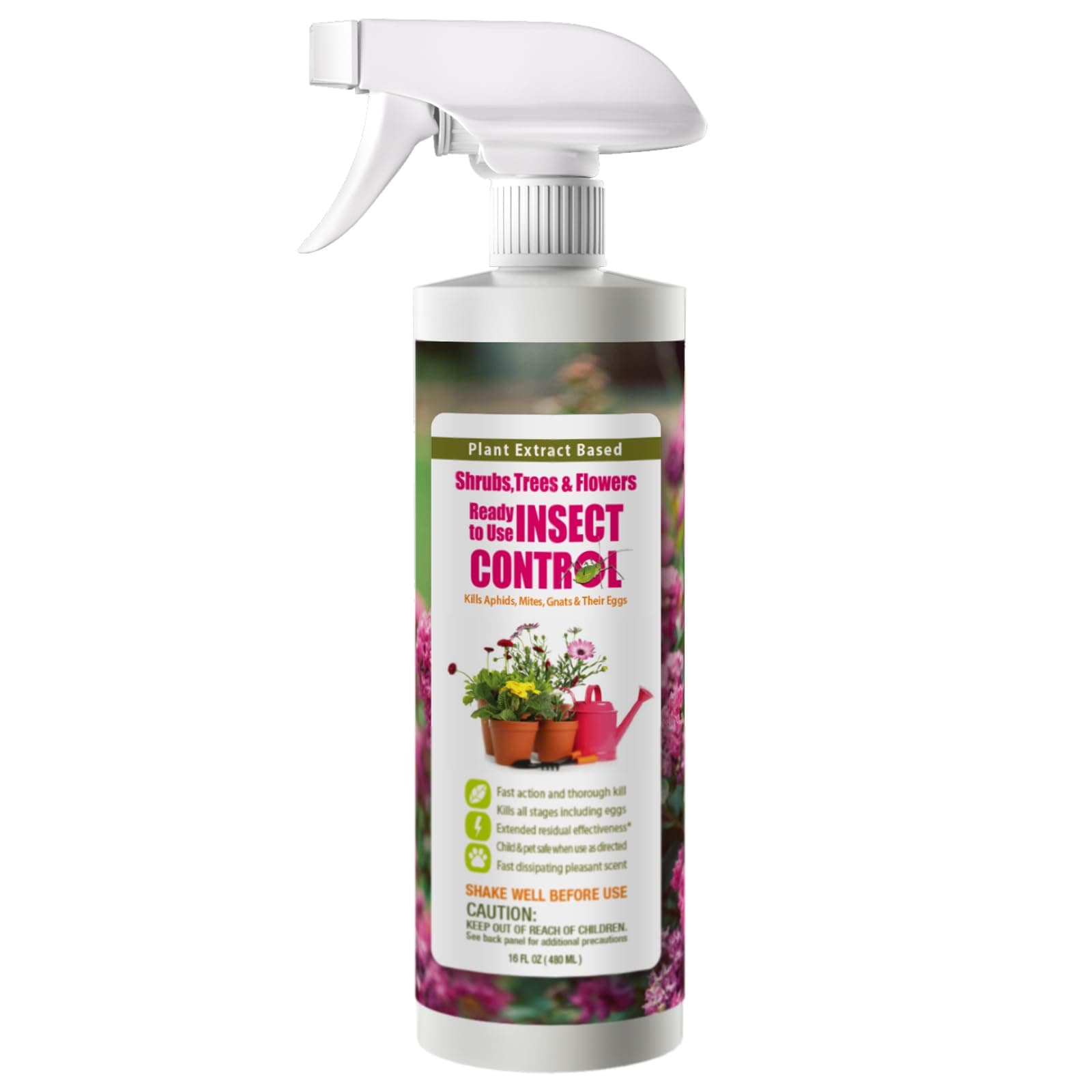 Garden Insect Control 16 oz | Kills Aphids Mealybugs Spider Mites Gnats and Eggs | Indoor Outdoor | Plant-Based Child and Pet Safe